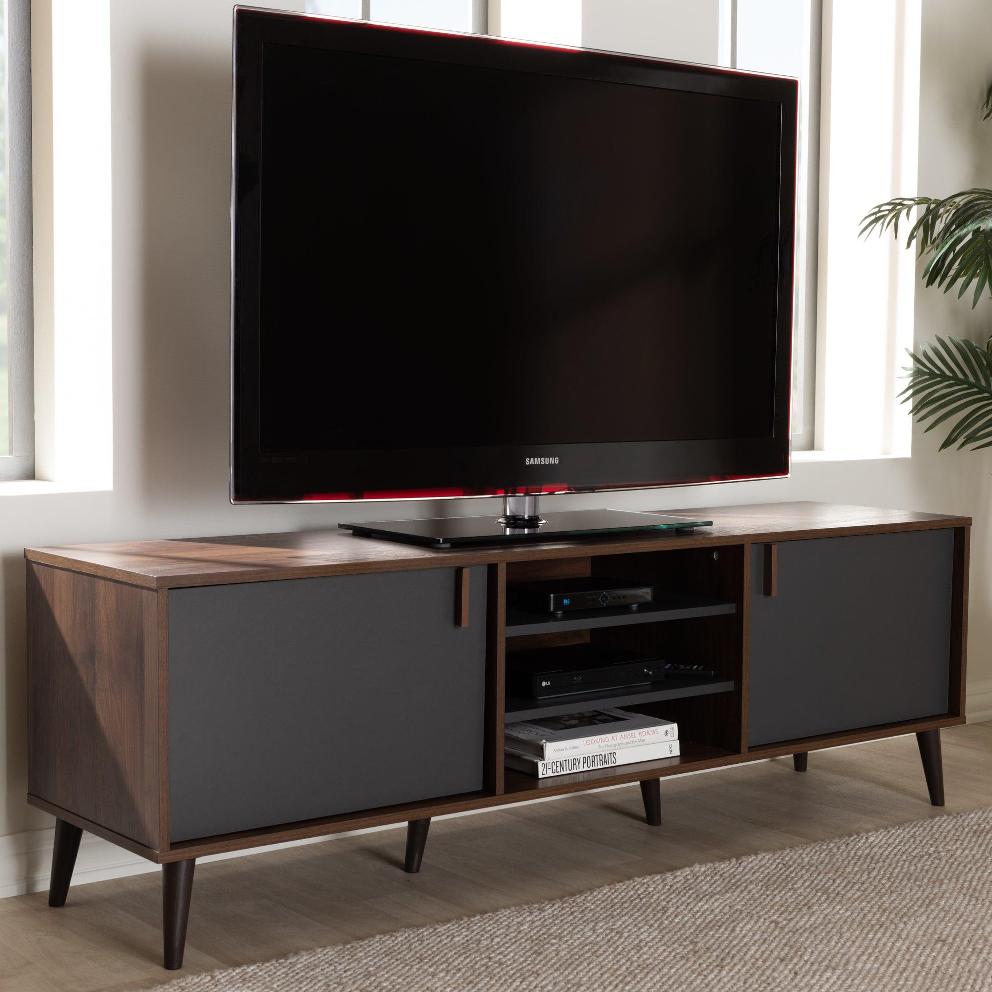 Samuel Mid-Century Modern and Dark Finished TV Stand