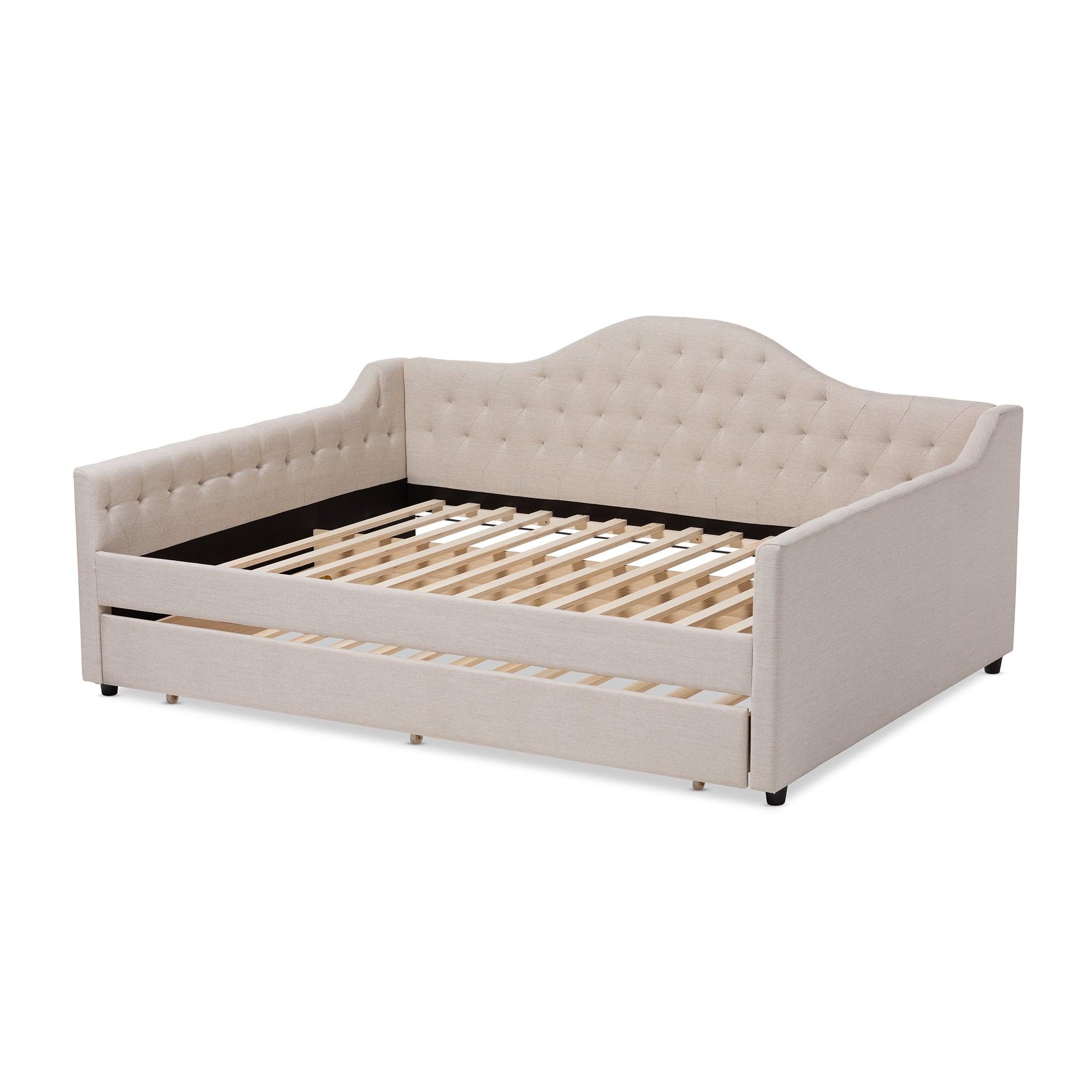 Eliza Modern and Contemporary Light Fabric Upholstered Daybed with Trundle