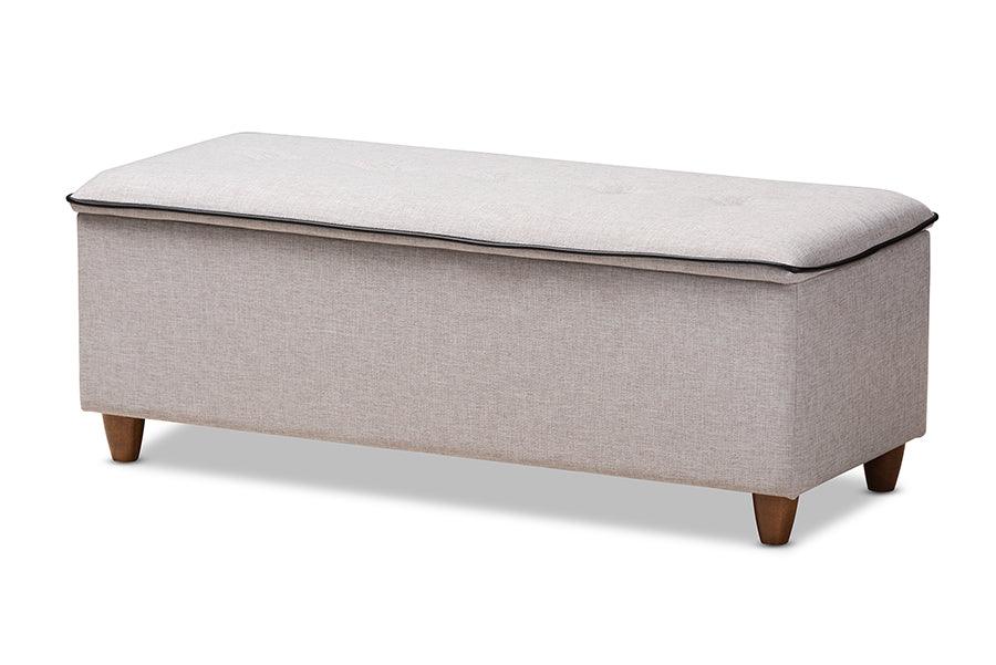 Marlisa Mid-Century Modern Finished Wood and ish Fabric Upholstered Button Tufted Storage Ottoman Bench