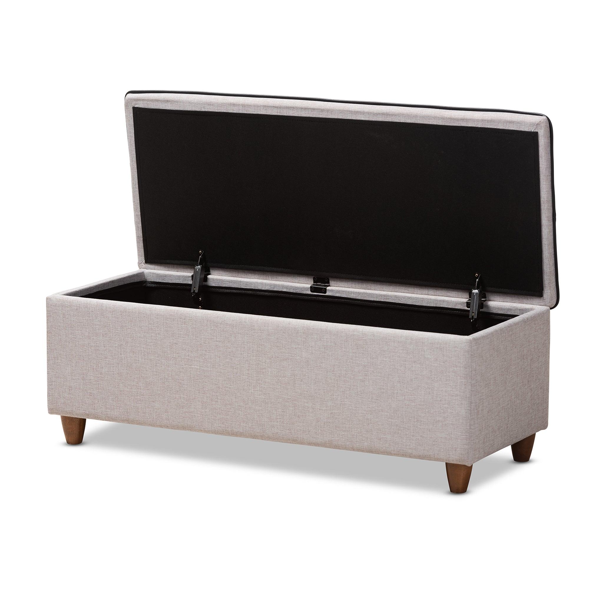 Marlisa Mid-Century Modern Finished Wood and ish Fabric Upholstered Button Tufted Storage Ottoman Bench