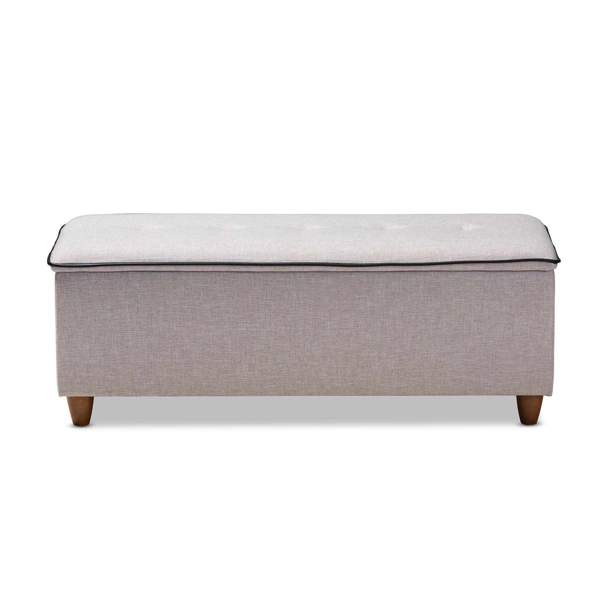 Marlisa Mid-Century Modern Finished Wood and ish Fabric Upholstered Button Tufted Storage Ottoman Bench