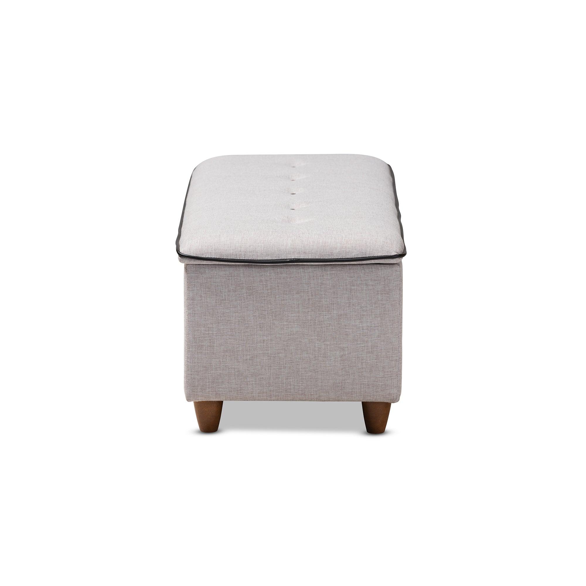 Marlisa Mid-Century Modern Finished Wood and ish Fabric Upholstered Button Tufted Storage Ottoman Bench