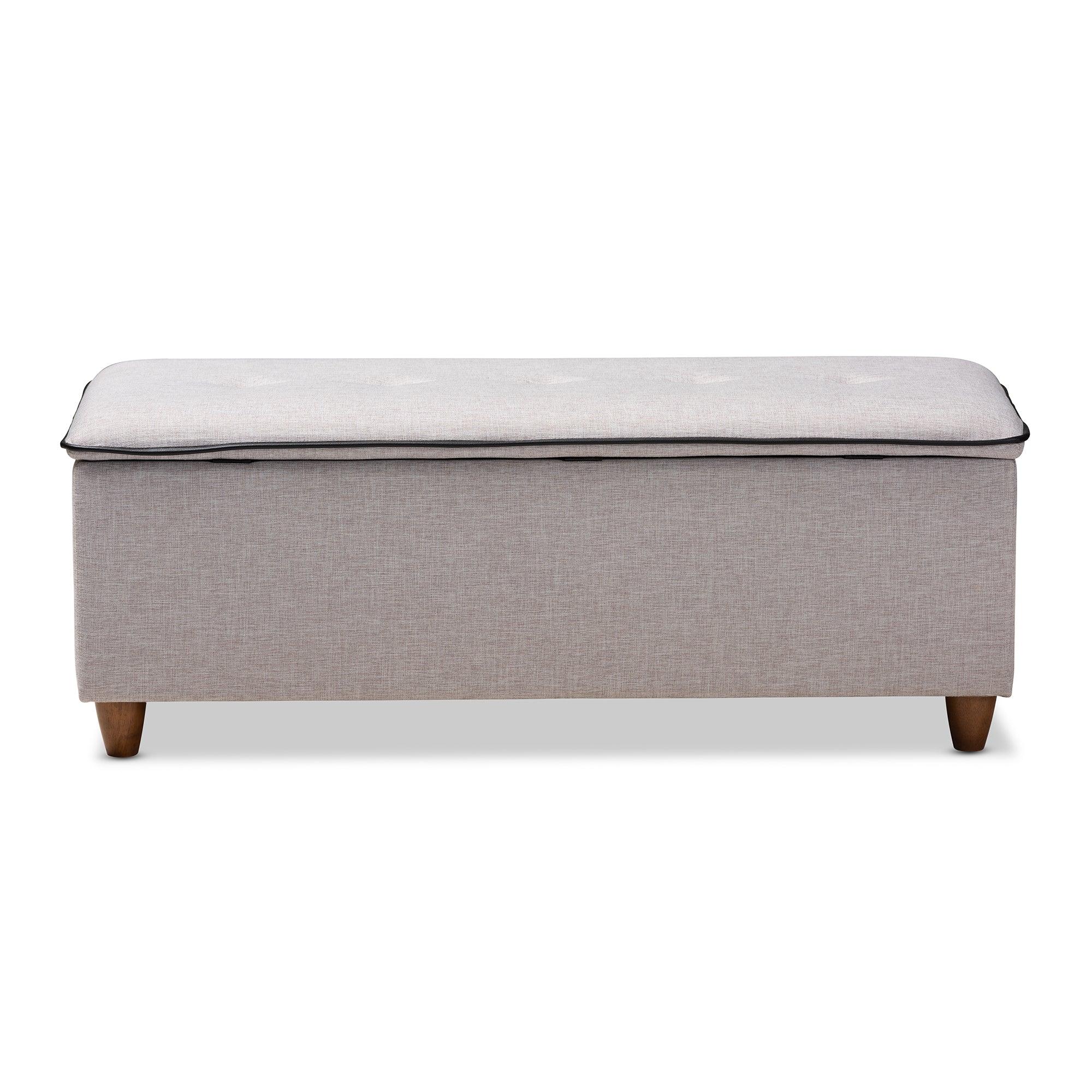 Marlisa Mid-Century Modern Finished Wood and ish Fabric Upholstered Button Tufted Storage Ottoman Bench