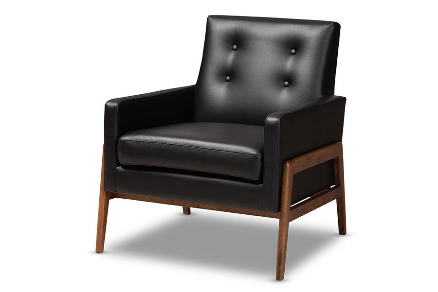 Perris Mid-Century Modern Faux Leather Upholstered Wood Lounge Chair