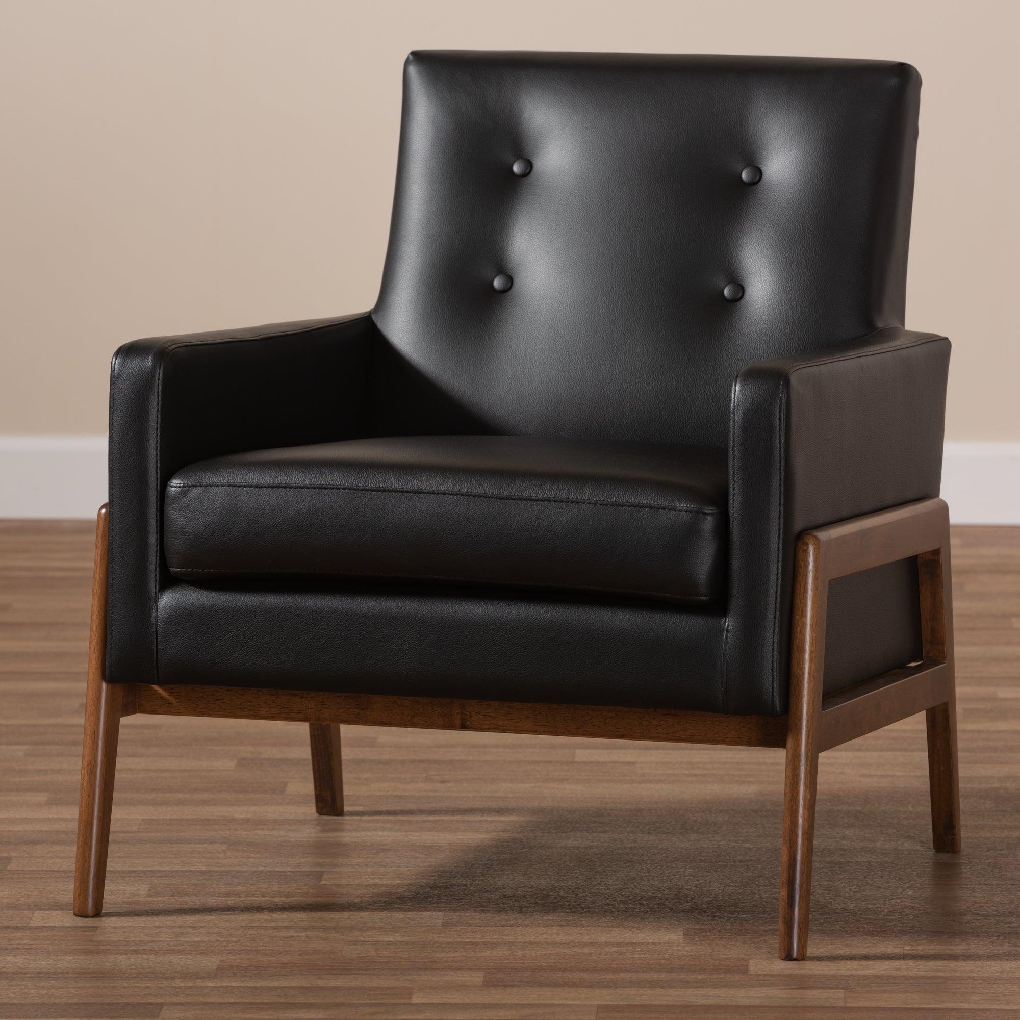 Perris Mid-Century Modern Faux Leather Upholstered Wood Lounge Chair