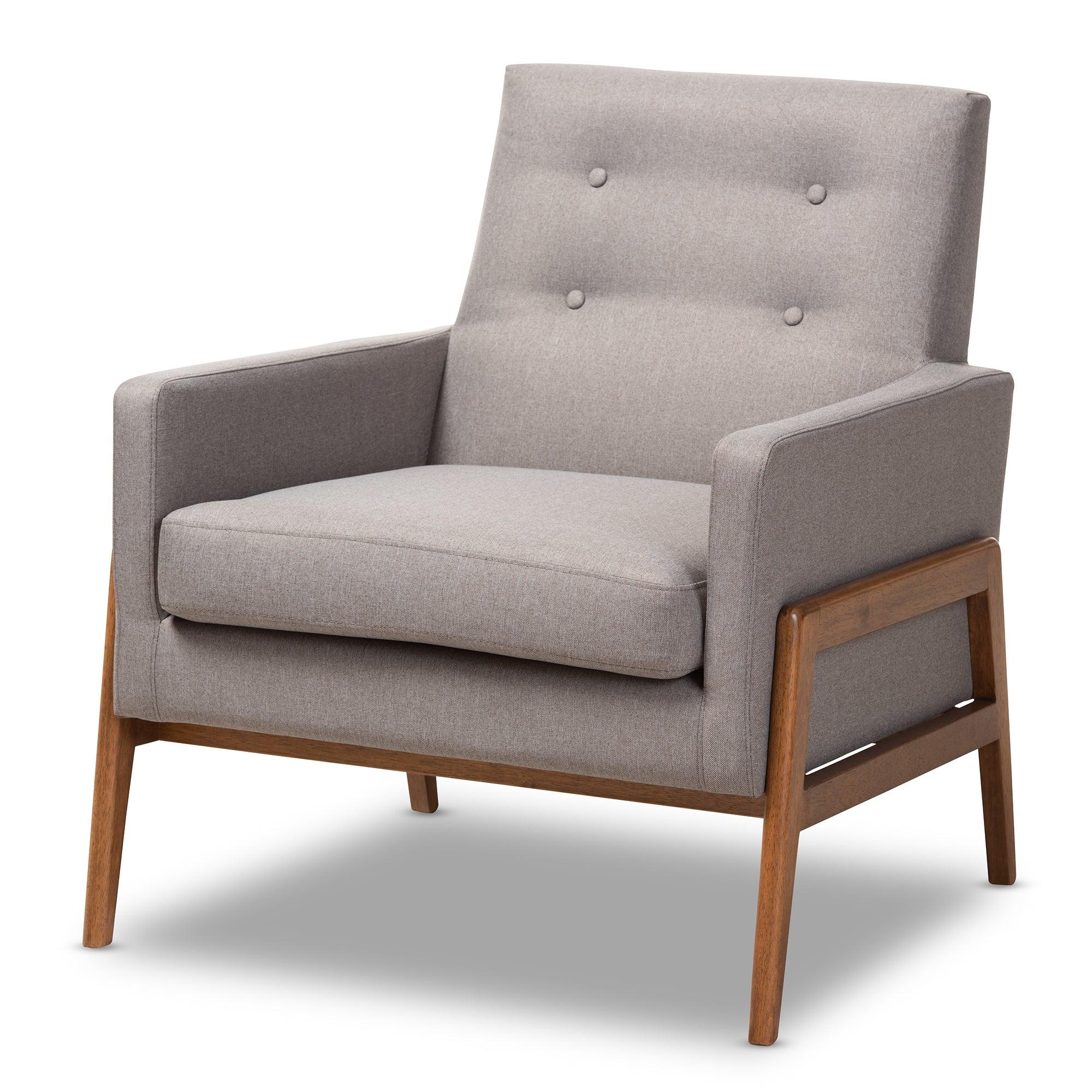 Perris Mid-Century Modern Fabric Upholstered Wood Lounge Chair