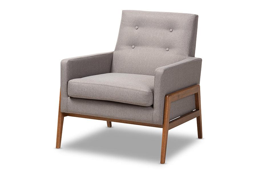 Perris Mid-Century Modern Fabric Upholstered Wood Lounge Chair