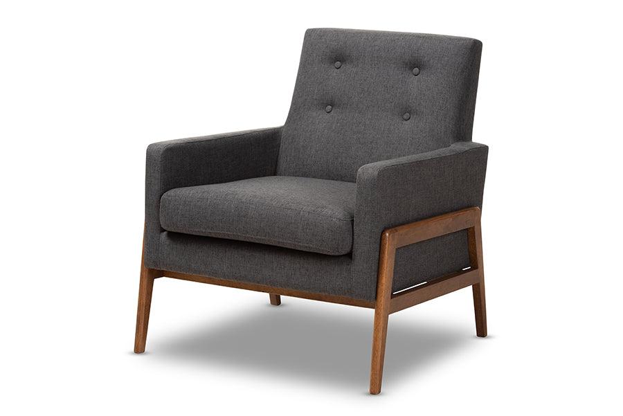 Perris Mid-Century Modern Dark Fabric Upholstered Wood Lounge Chair