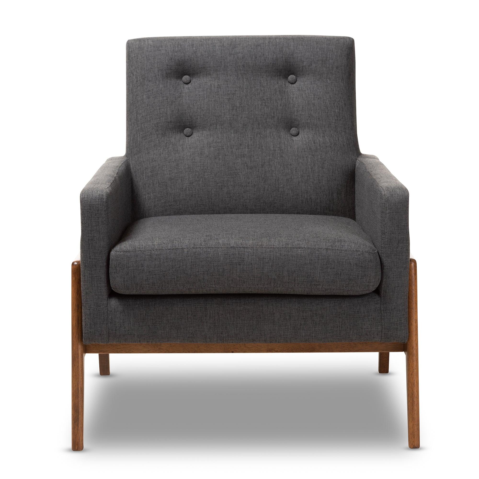 Perris Mid-Century Modern Dark Fabric Upholstered Wood Lounge Chair