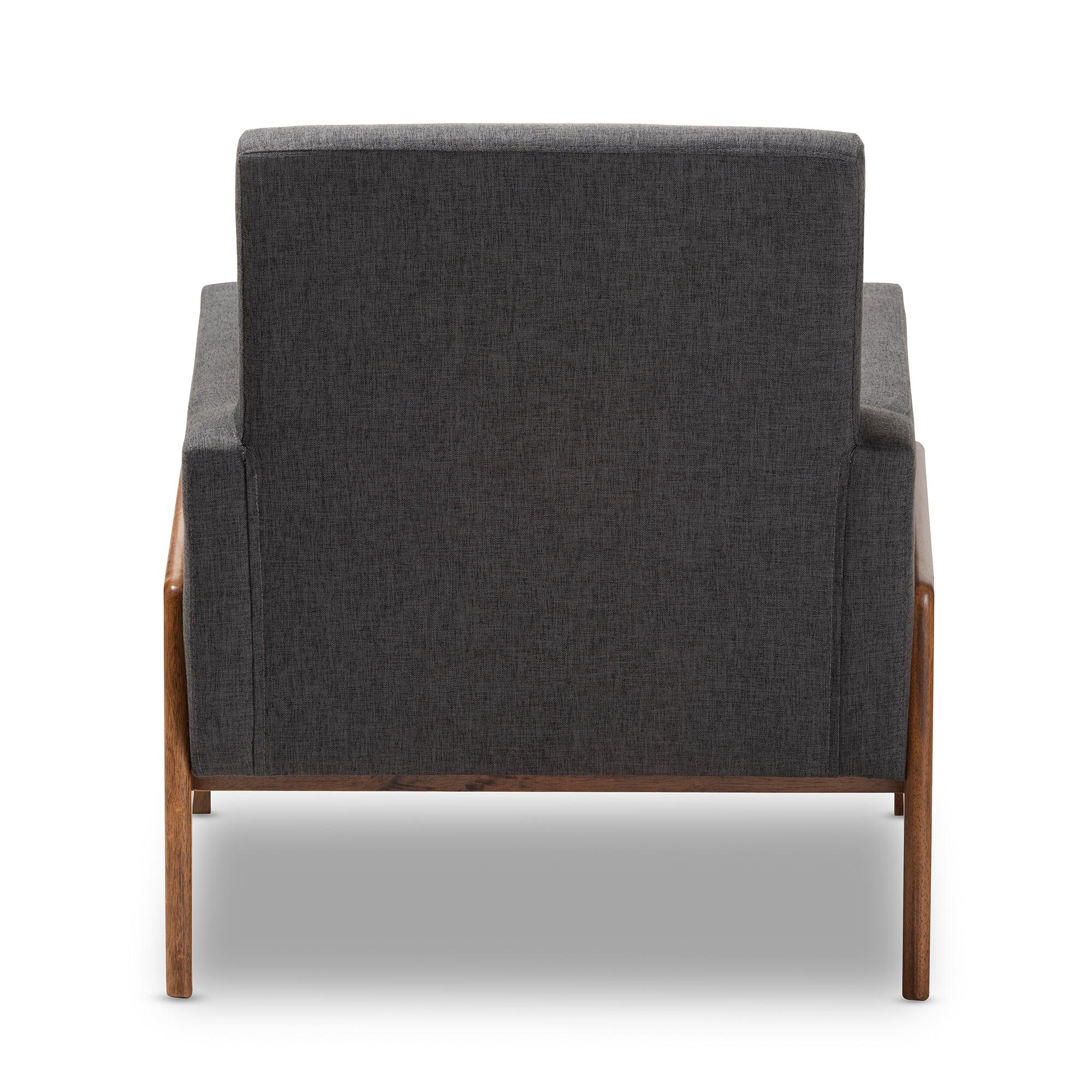 Perris Mid-Century Modern Dark Fabric Upholstered Wood Lounge Chair