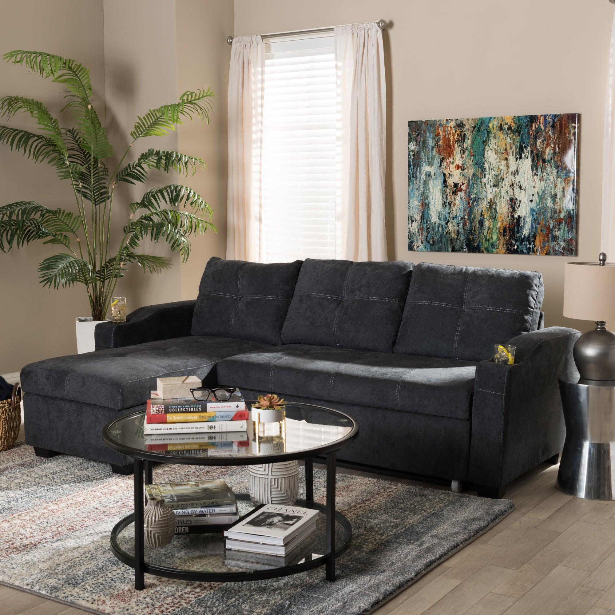 Lianna Modern and Contemporary Dark Fabric Upholstered Sectional Sofa