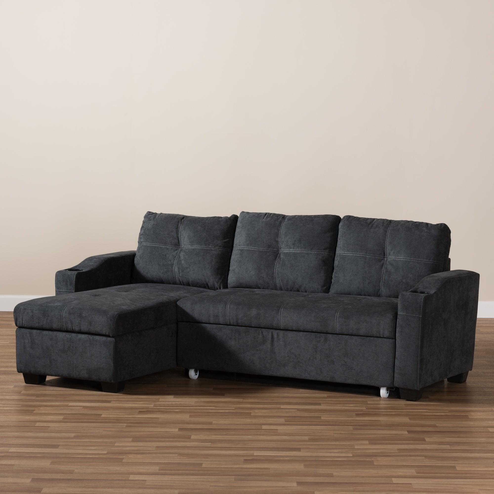 Lianna Modern and Contemporary Dark Fabric Upholstered Sectional Sofa