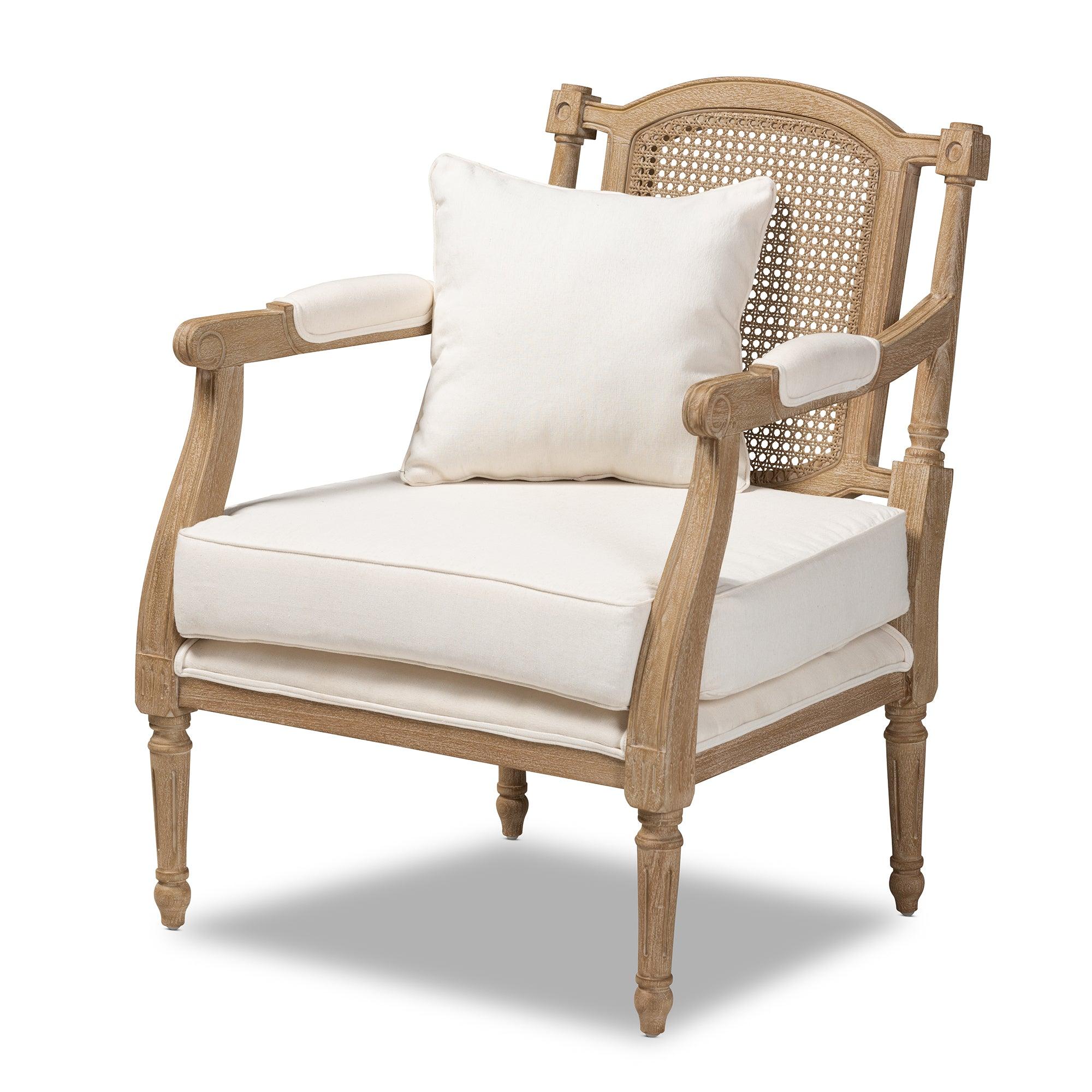 Clemence French Provincial Fabric Upholstered washed Wood Armchair