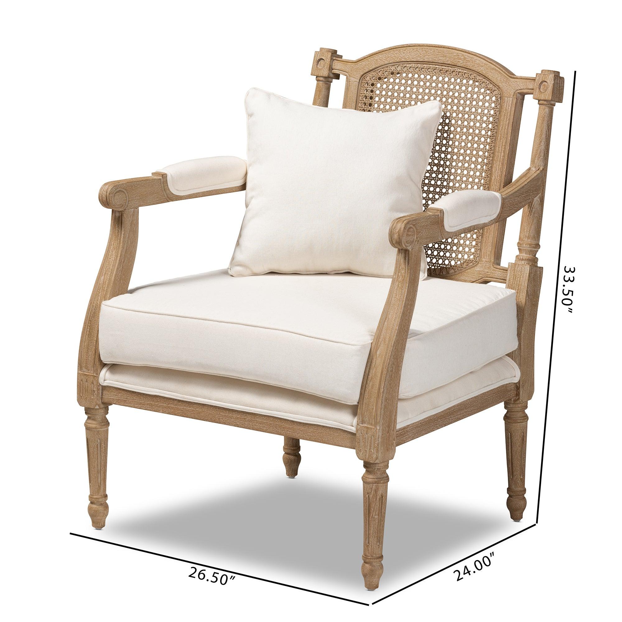 Clemence French Provincial Fabric Upholstered washed Wood Armchair