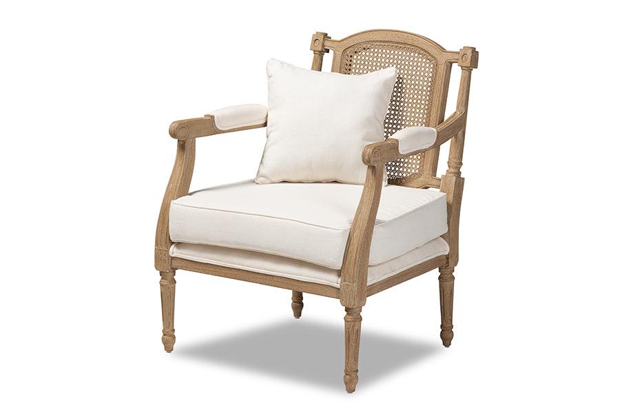 Clemence French Provincial Fabric Upholstered washed Wood Armchair