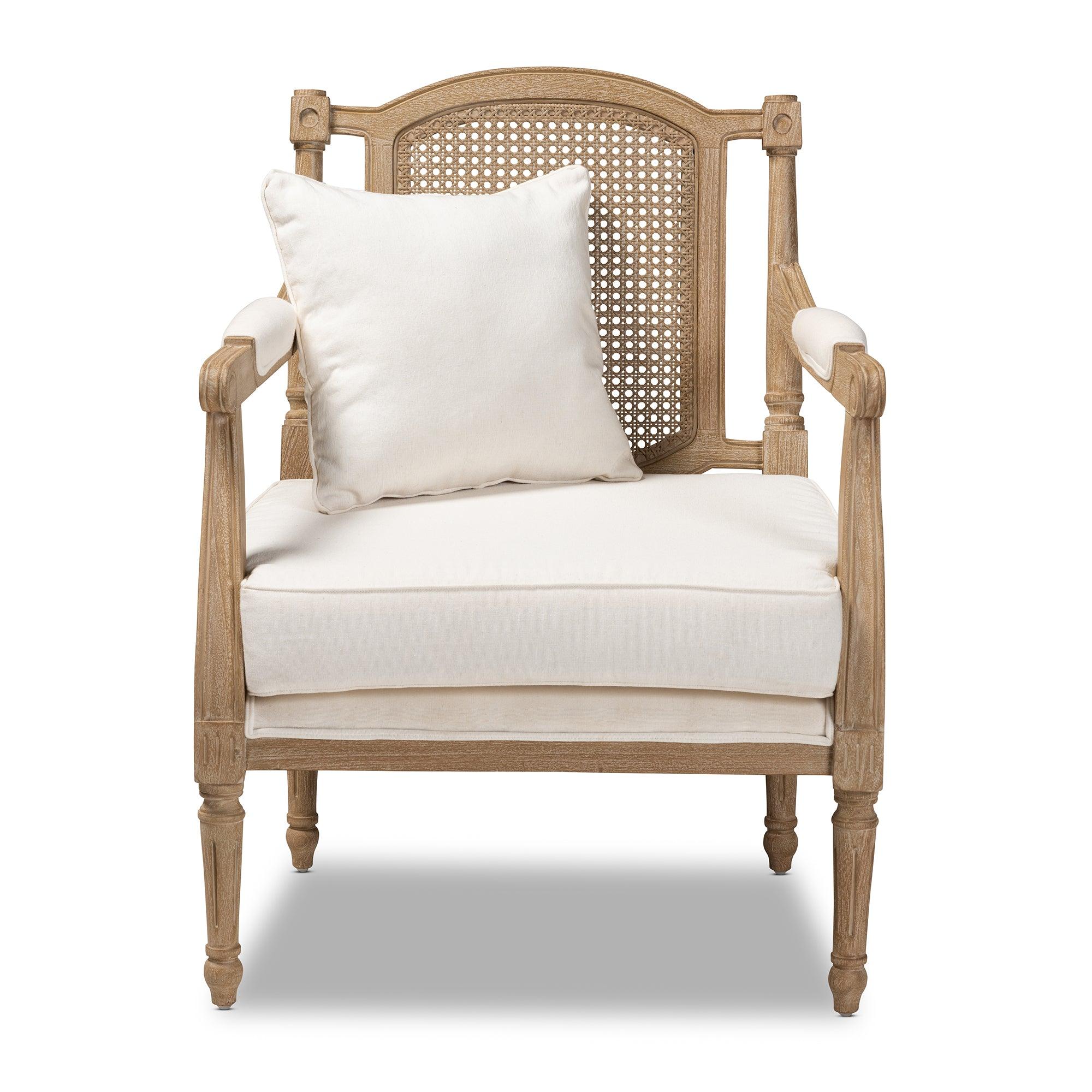 Clemence French Provincial Fabric Upholstered washed Wood Armchair