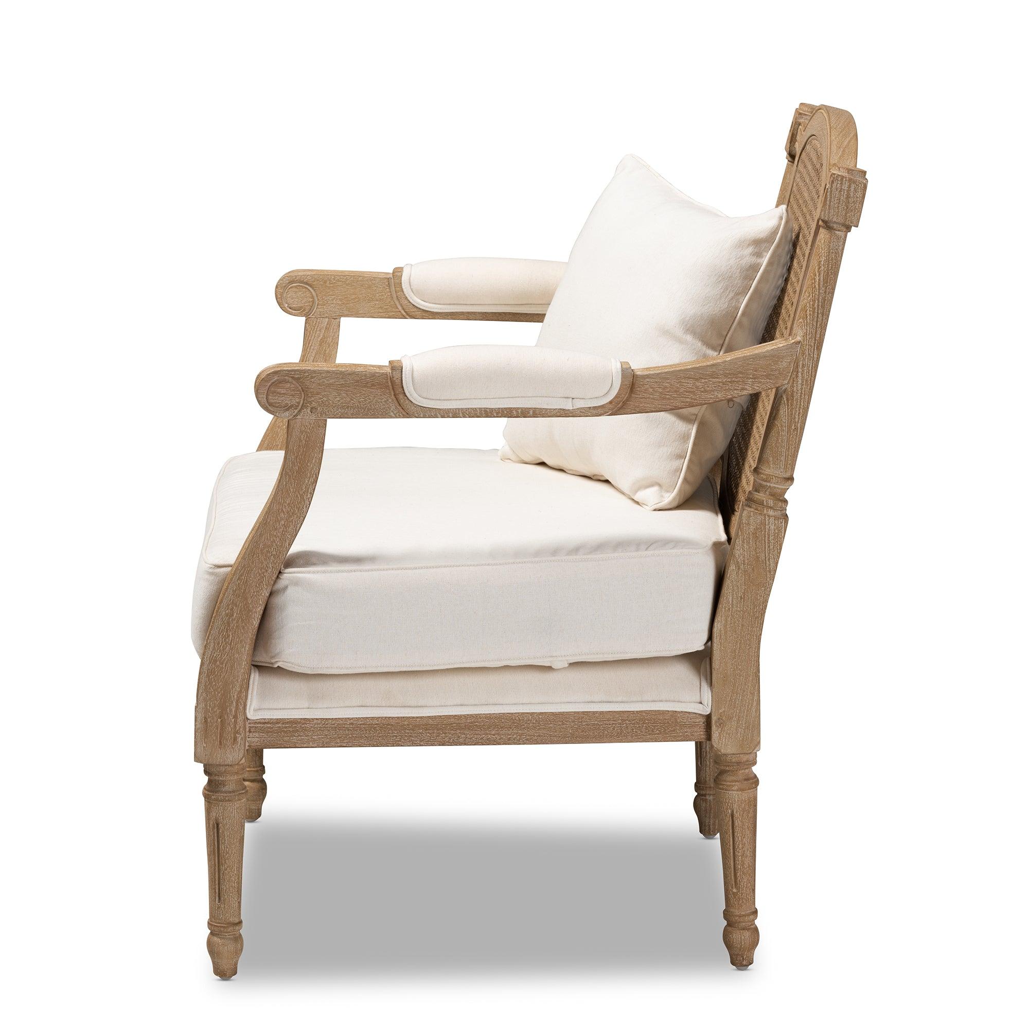 Clemence French Provincial Fabric Upholstered washed Wood Armchair