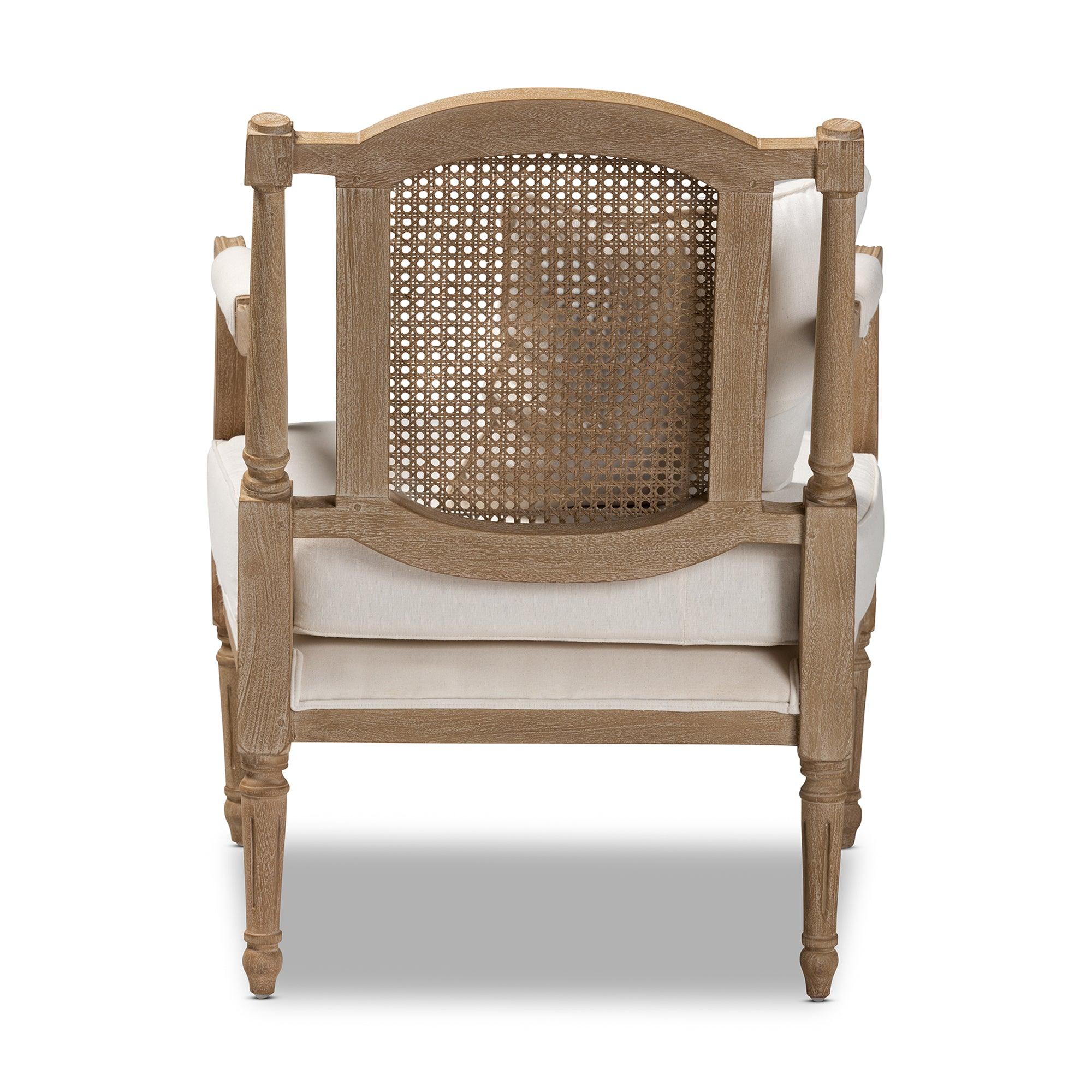 Clemence French Provincial Fabric Upholstered washed Wood Armchair