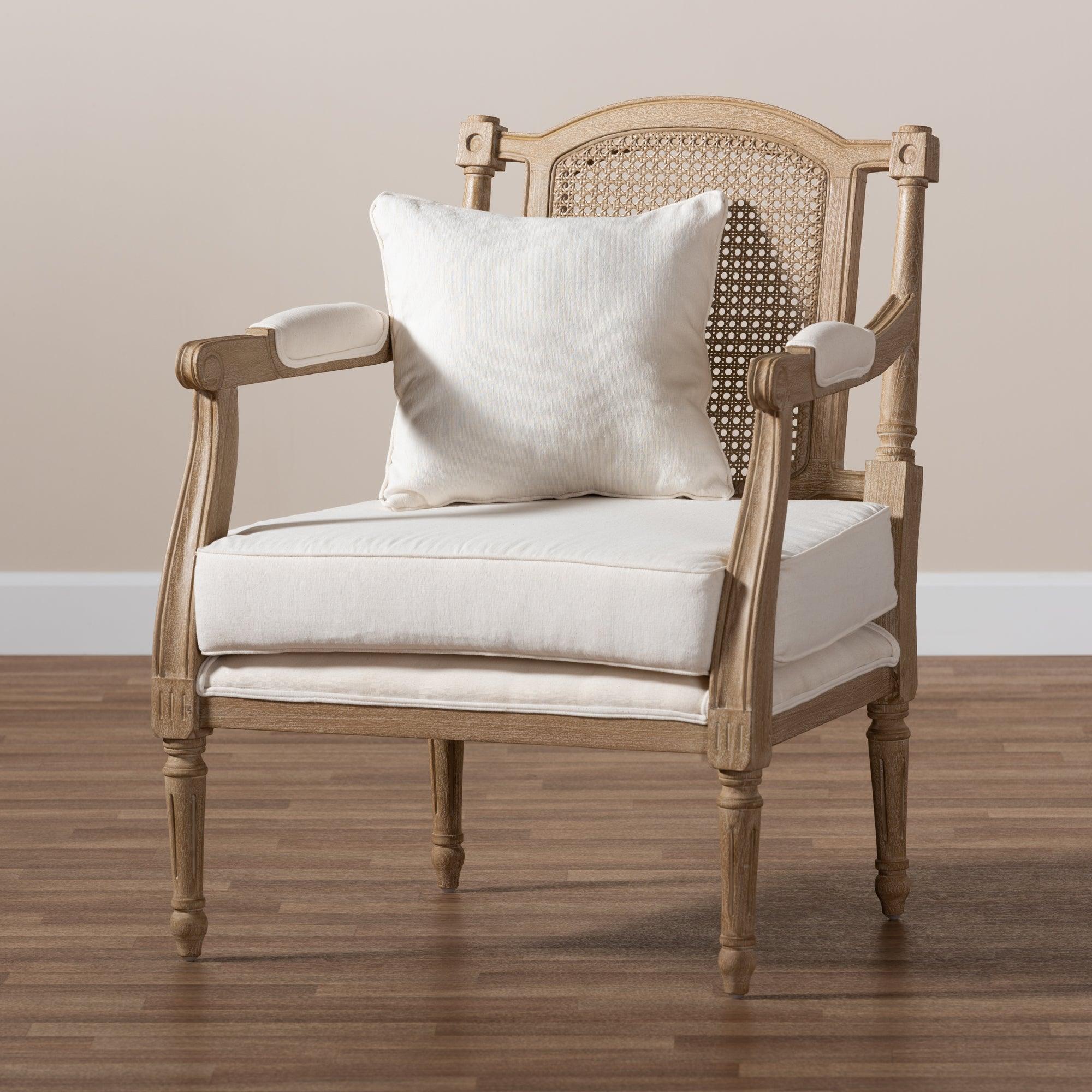 Clemence French Provincial Fabric Upholstered washed Wood Armchair