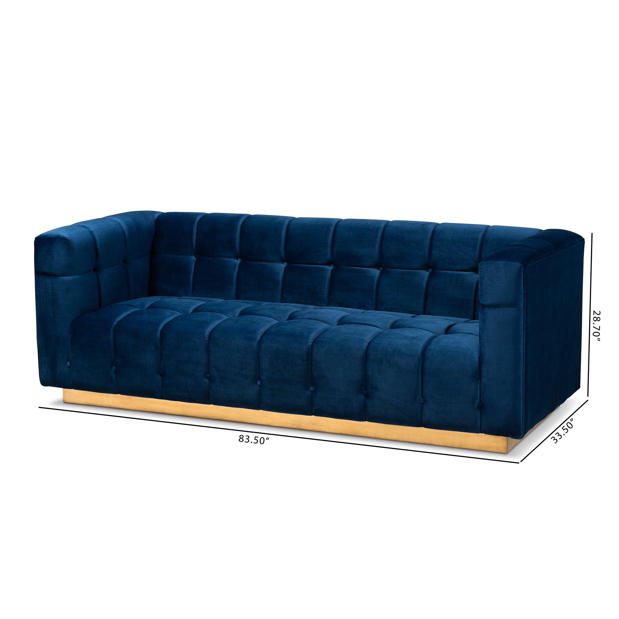 Loreto Glam and Luxe Velvet Fabric Upholstered Brushed Finished Sofa