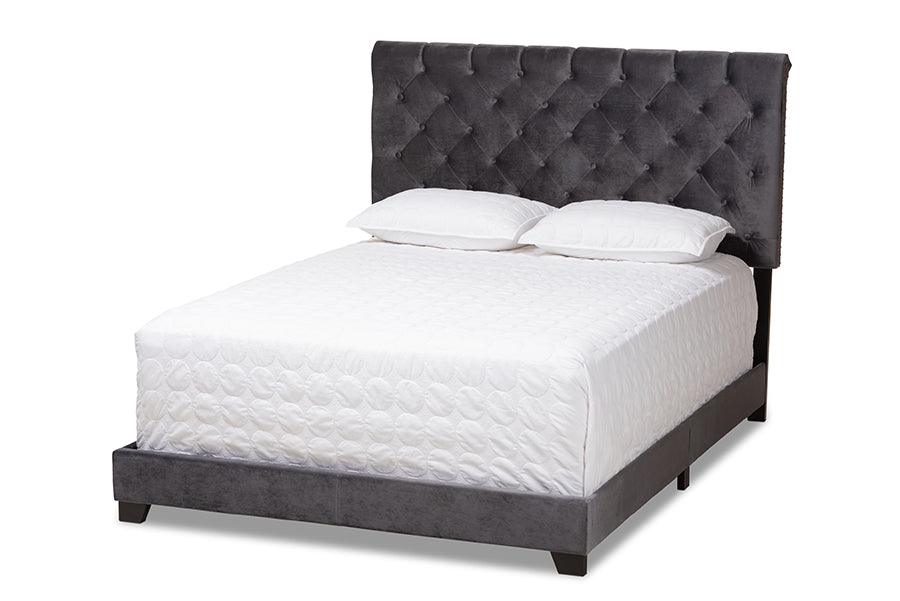 Candace Luxe and Glamour Dark Velvet Upholstered Bed