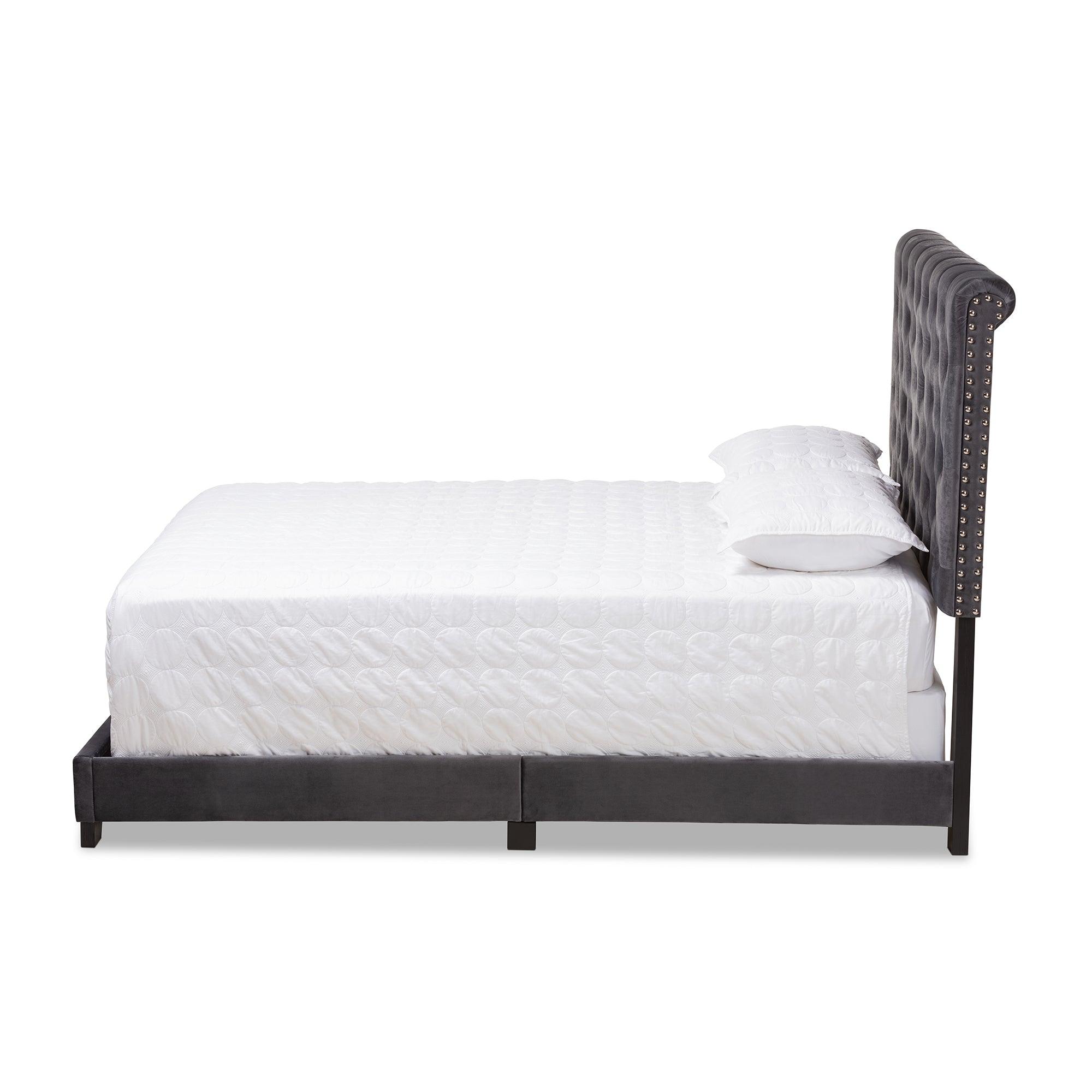 Candace Luxe and Glamour Dark Velvet Upholstered Bed