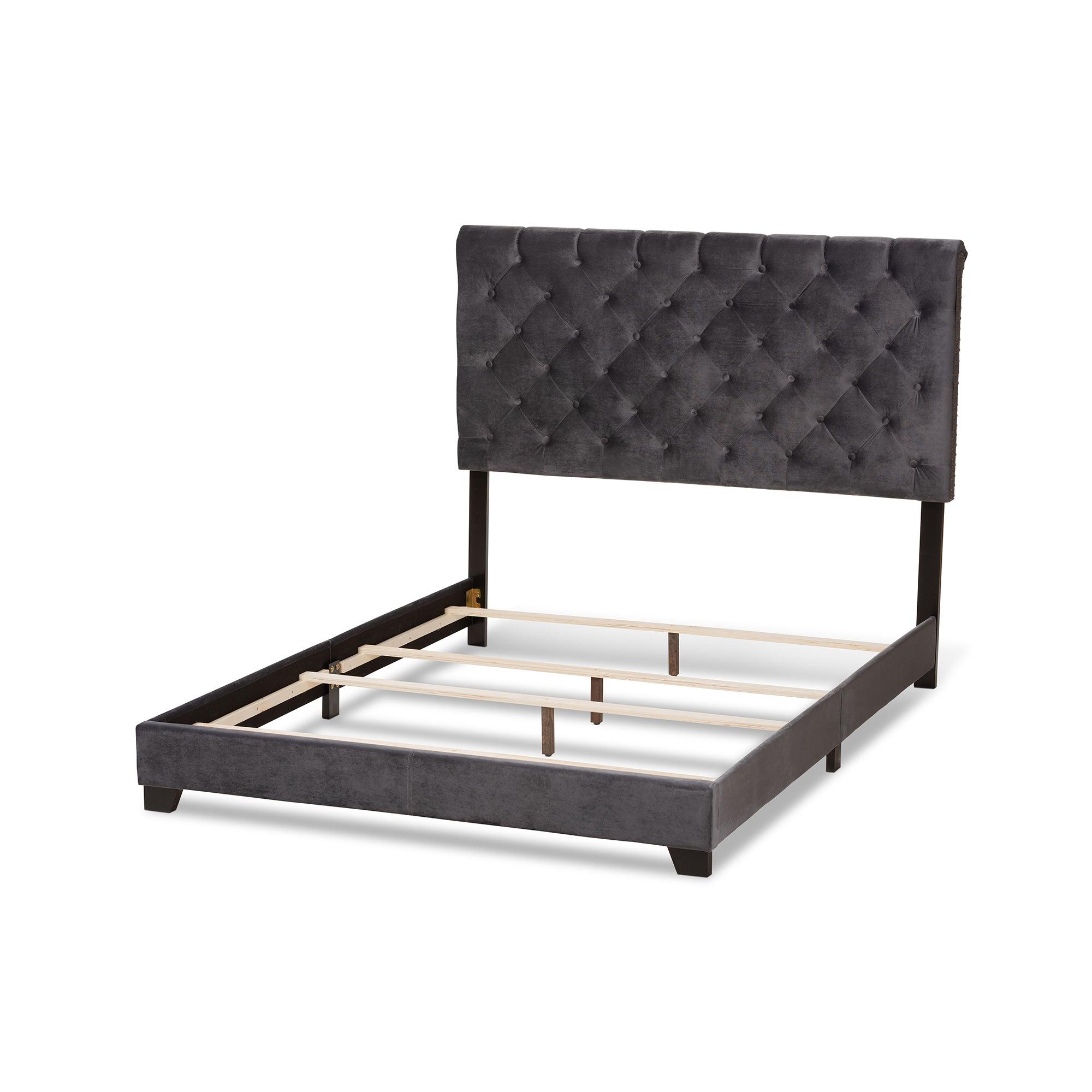 Candace Luxe and Glamour Dark Velvet Upholstered Bed