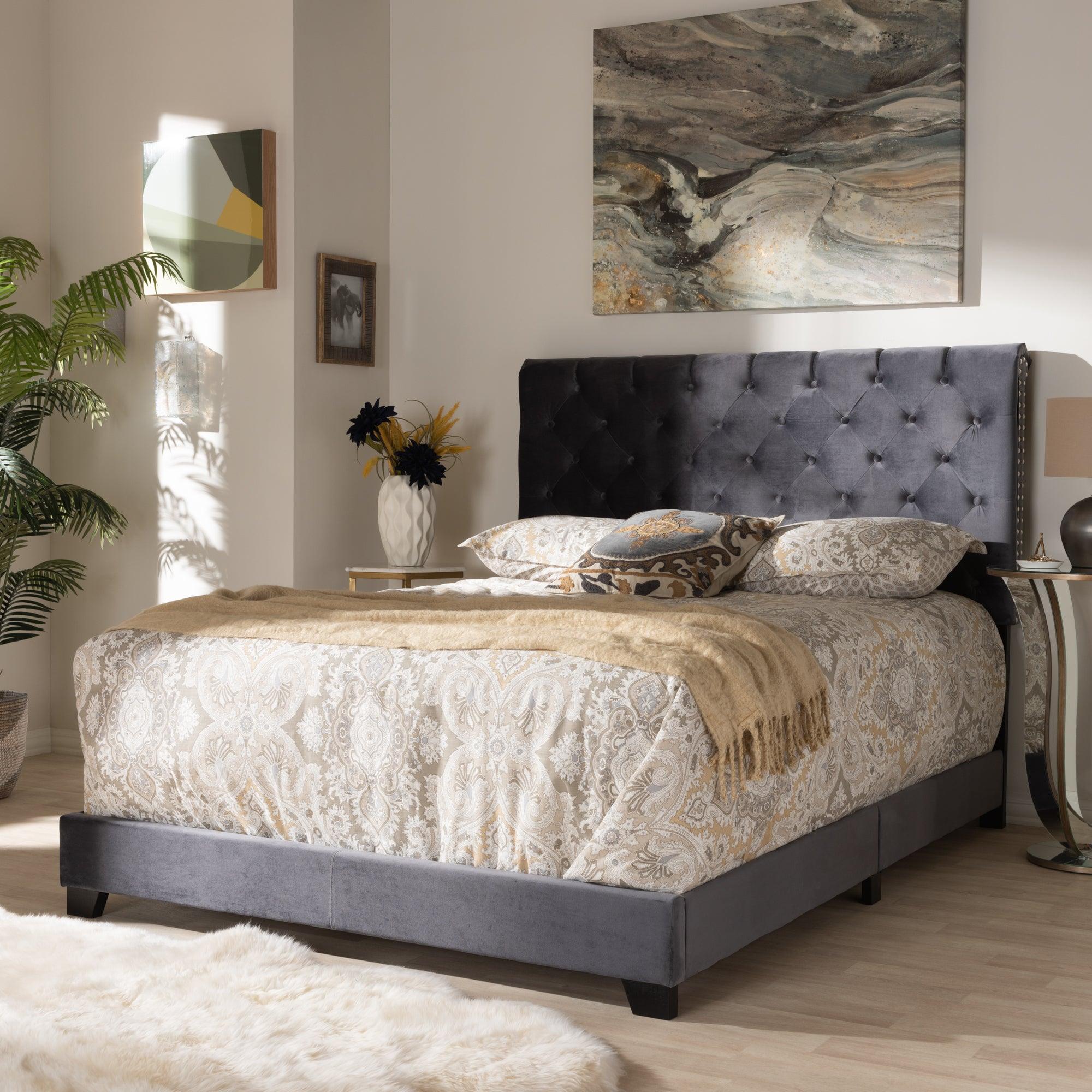 Candace Luxe and Glamour Dark Velvet Upholstered Bed