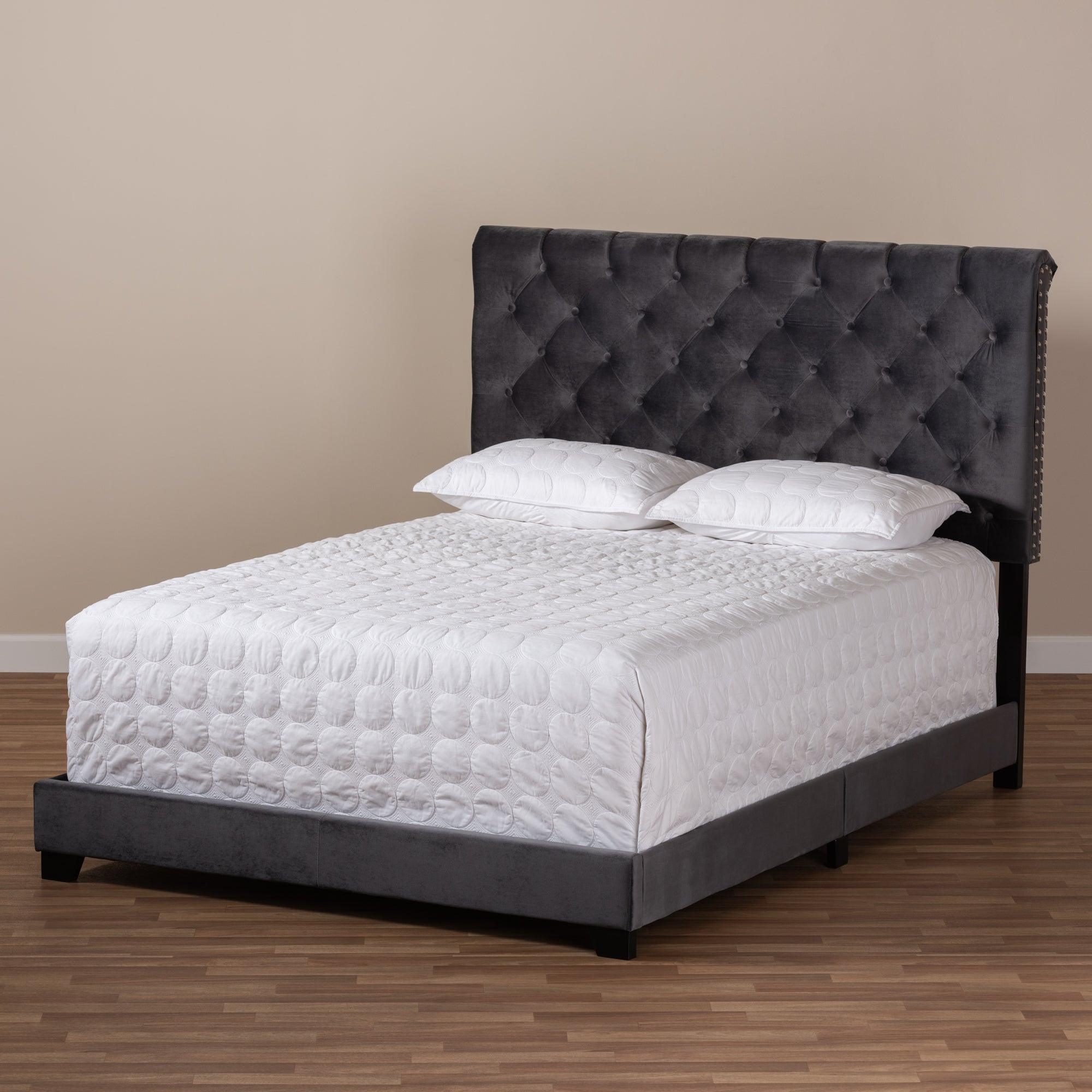 Candace Luxe and Glamour Dark Velvet Upholstered Bed