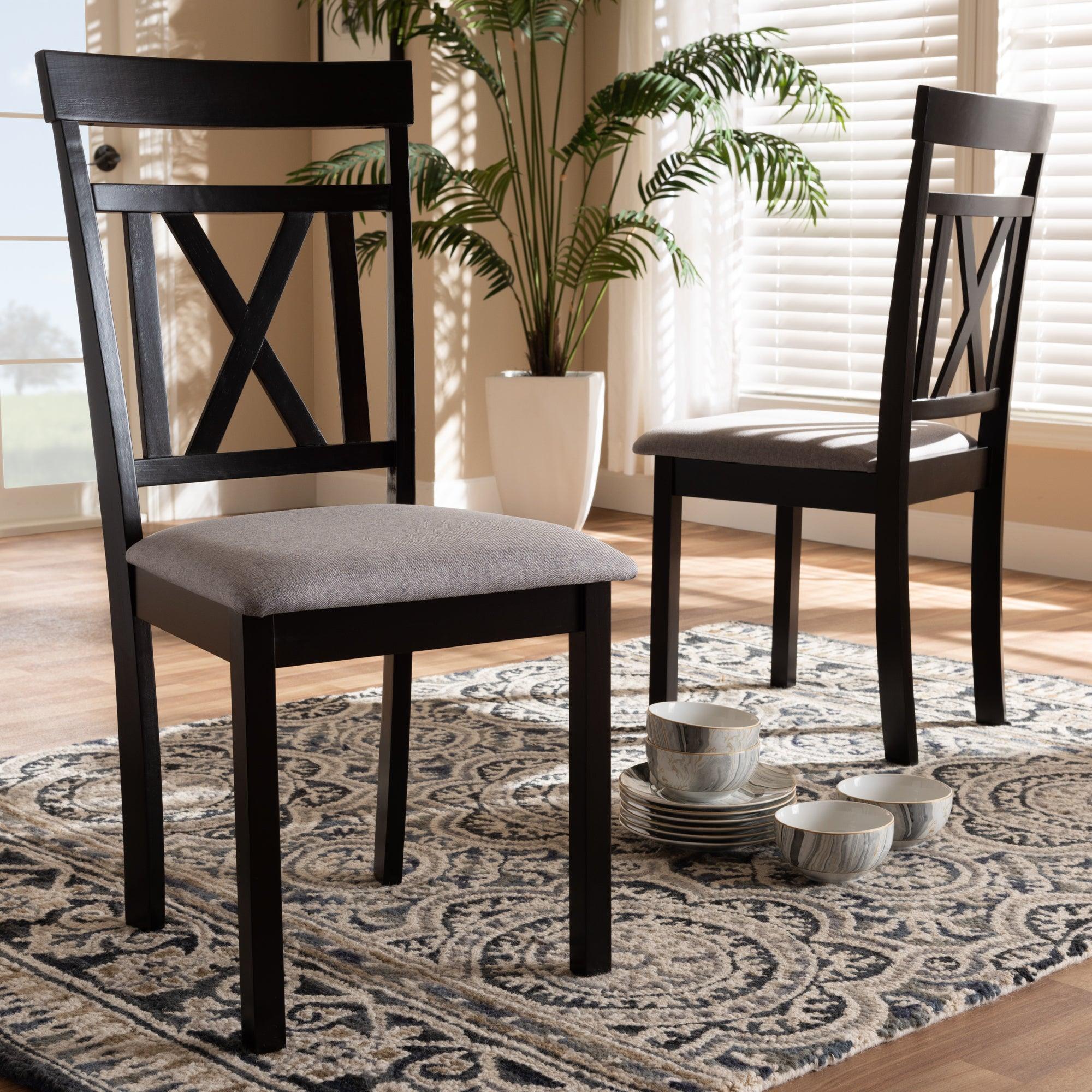 Rosie Modern and Contemporary Fabric Upholstered and Espresso Finished Dining Chair Set of 2