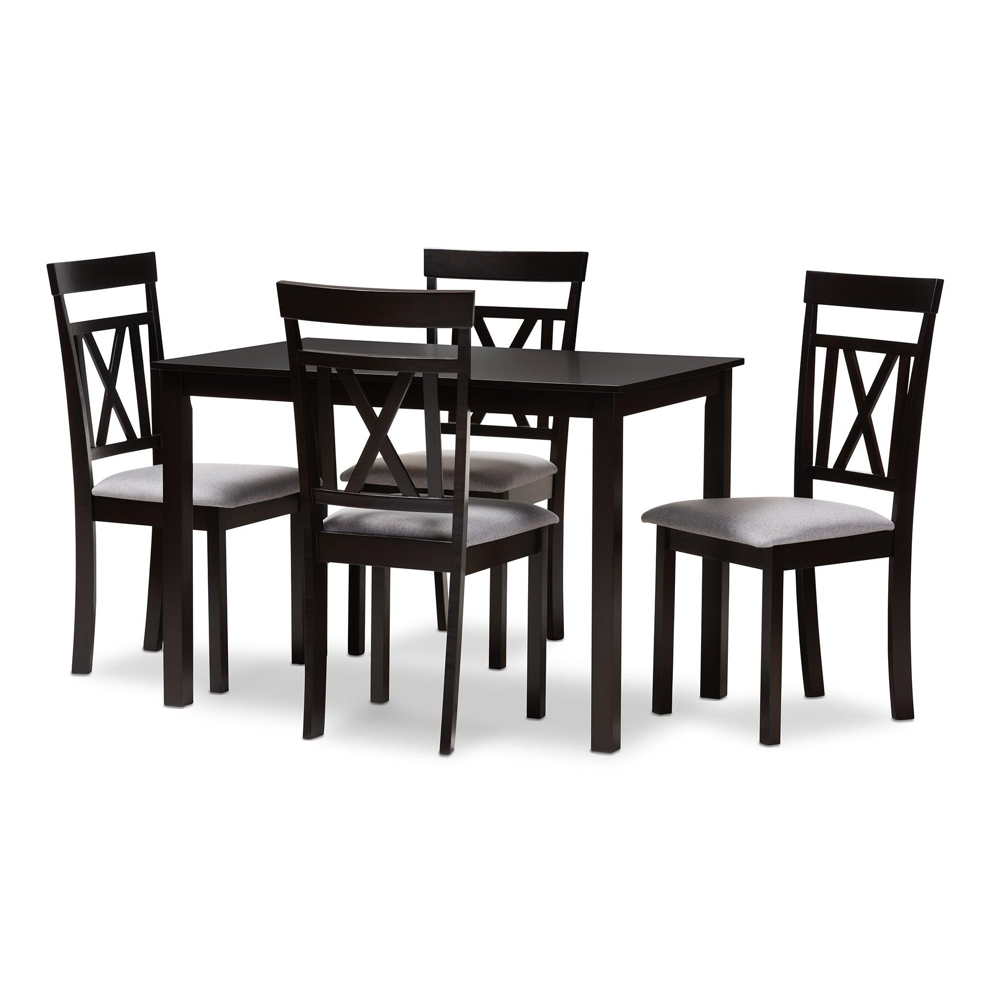 Rosie Modern and Contemporary Espresso Finished and Fabric Upholstered 5-Piece Dining Set