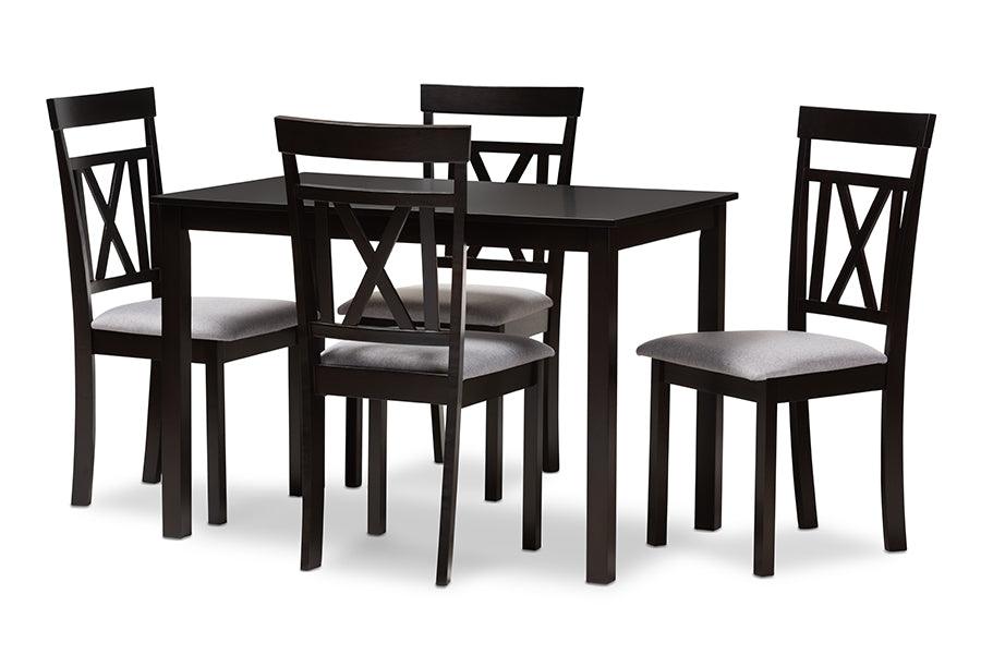 Rosie Modern and Contemporary Espresso Finished and Fabric Upholstered 5-Piece Dining Set