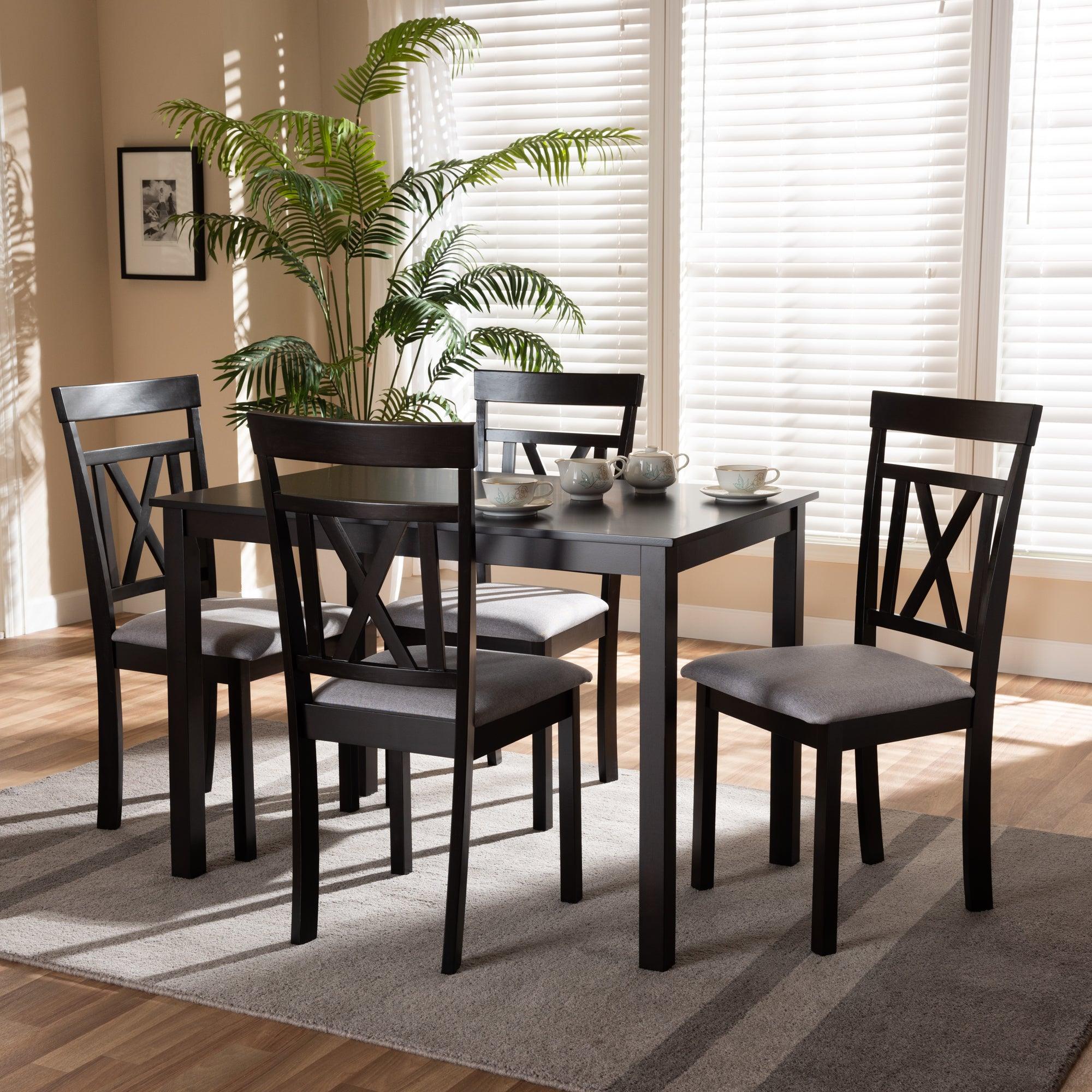 Rosie Modern and Contemporary Espresso Finished and Fabric Upholstered 5-Piece Dining Set