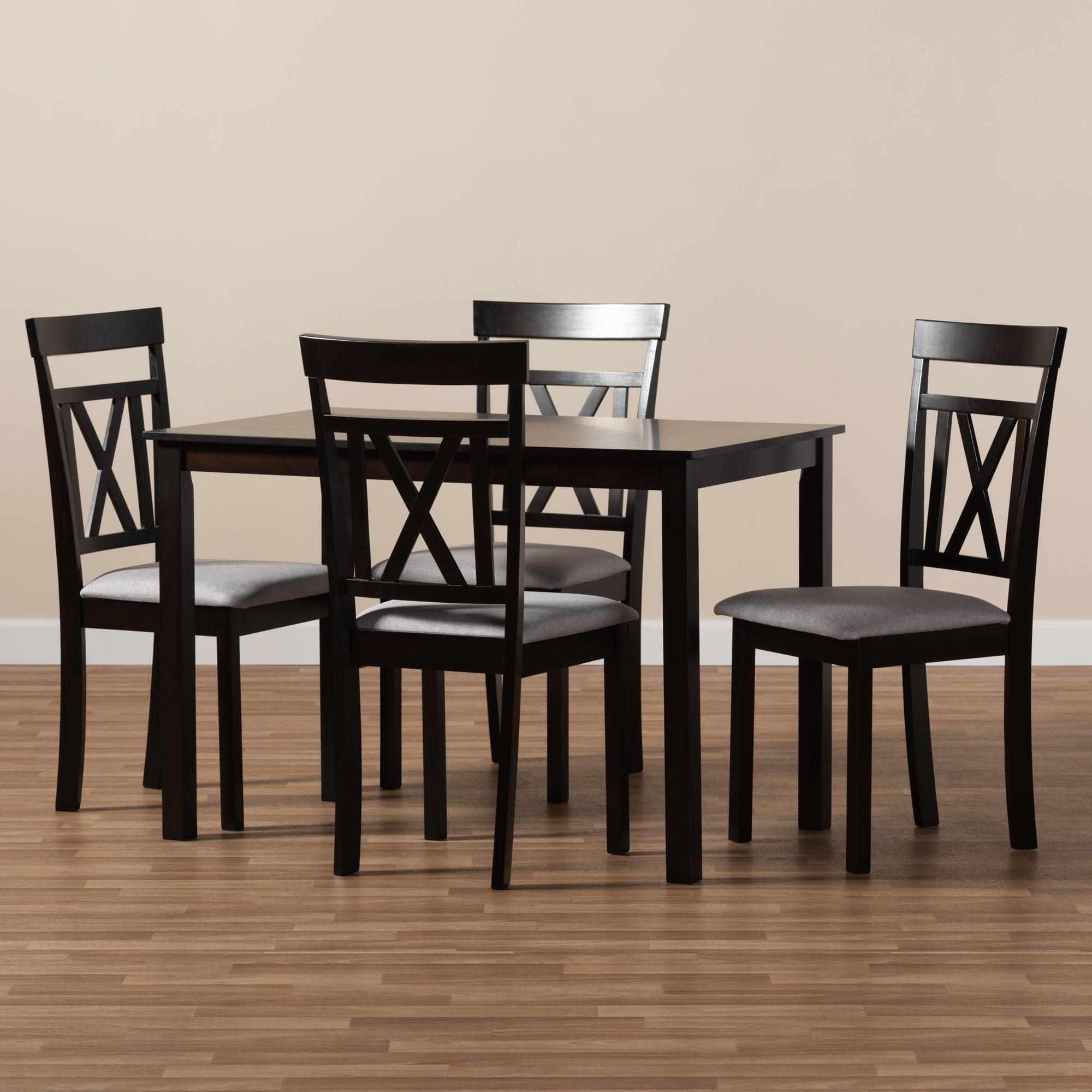 Rosie Modern and Contemporary Espresso Finished and Fabric Upholstered 5-Piece Dining Set