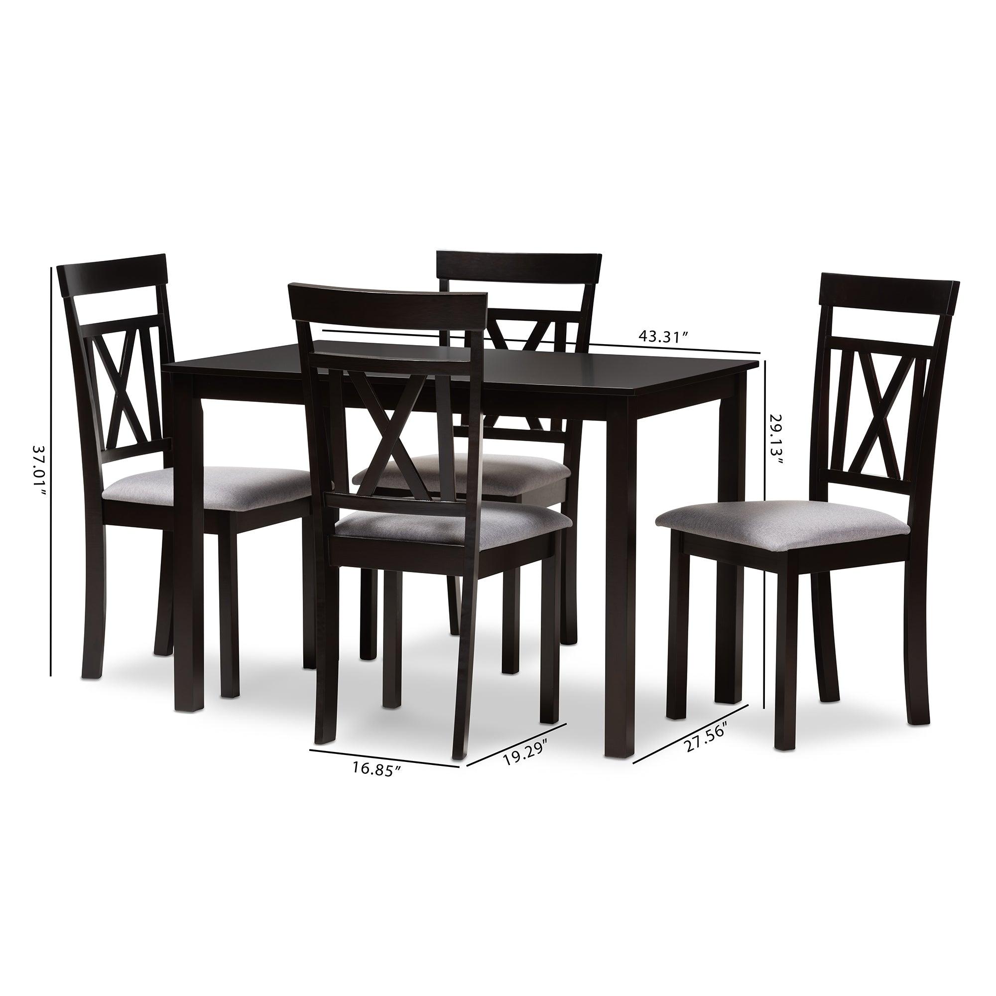 Rosie Modern and Contemporary Espresso Finished and Fabric Upholstered 5-Piece Dining Set