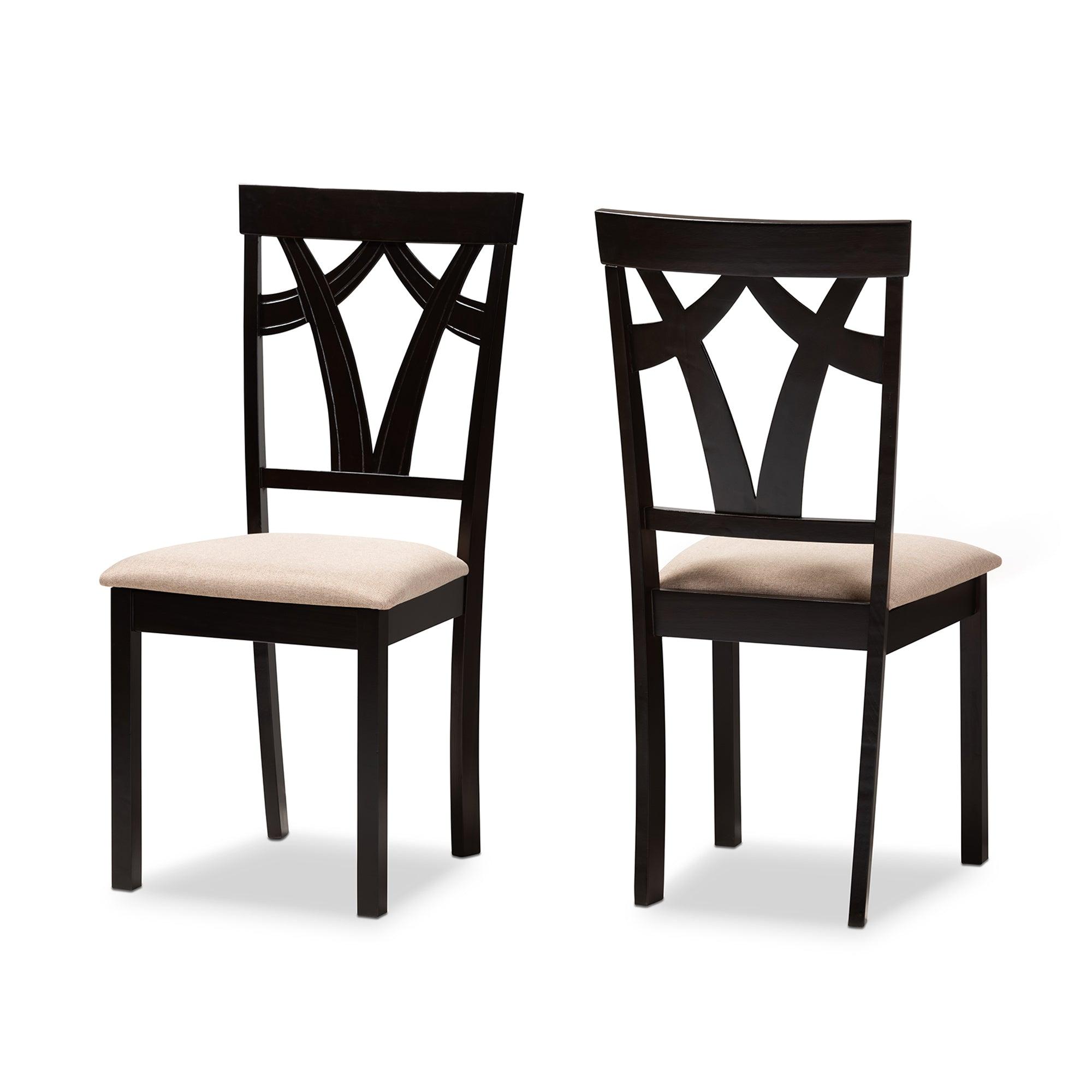 Sylvia Modern and Contemporary Sand Fabric Upholstered and Espresso Finished Dining Chair Set of 2