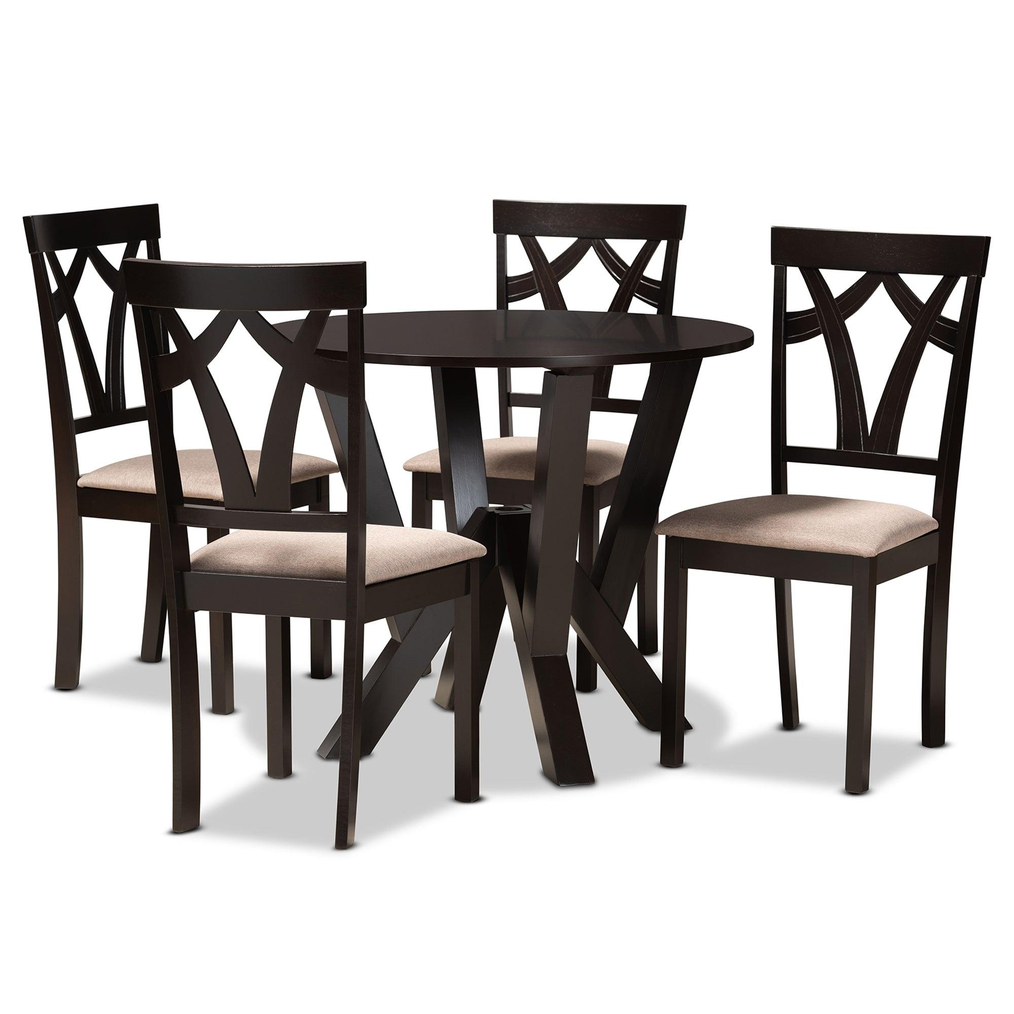 Reagan Modern and Contemporary Sand Fabric Upholstered and Finished Wood 5-Piece Dining Set