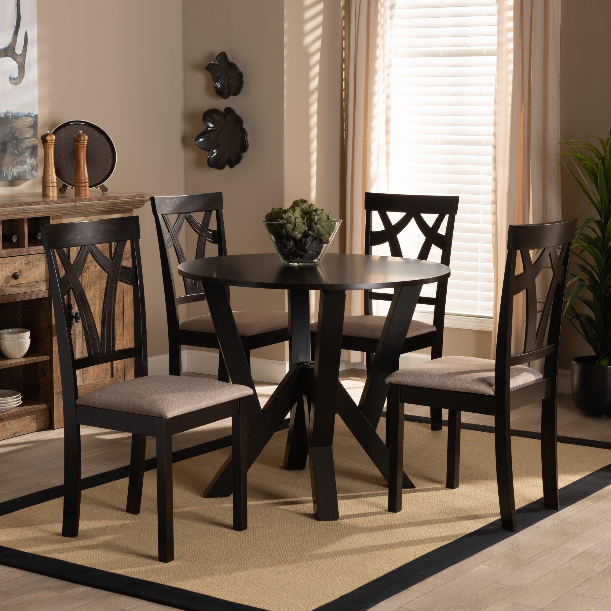 Reagan Modern and Contemporary Sand Fabric Upholstered and Finished Wood 5-Piece Dining Set