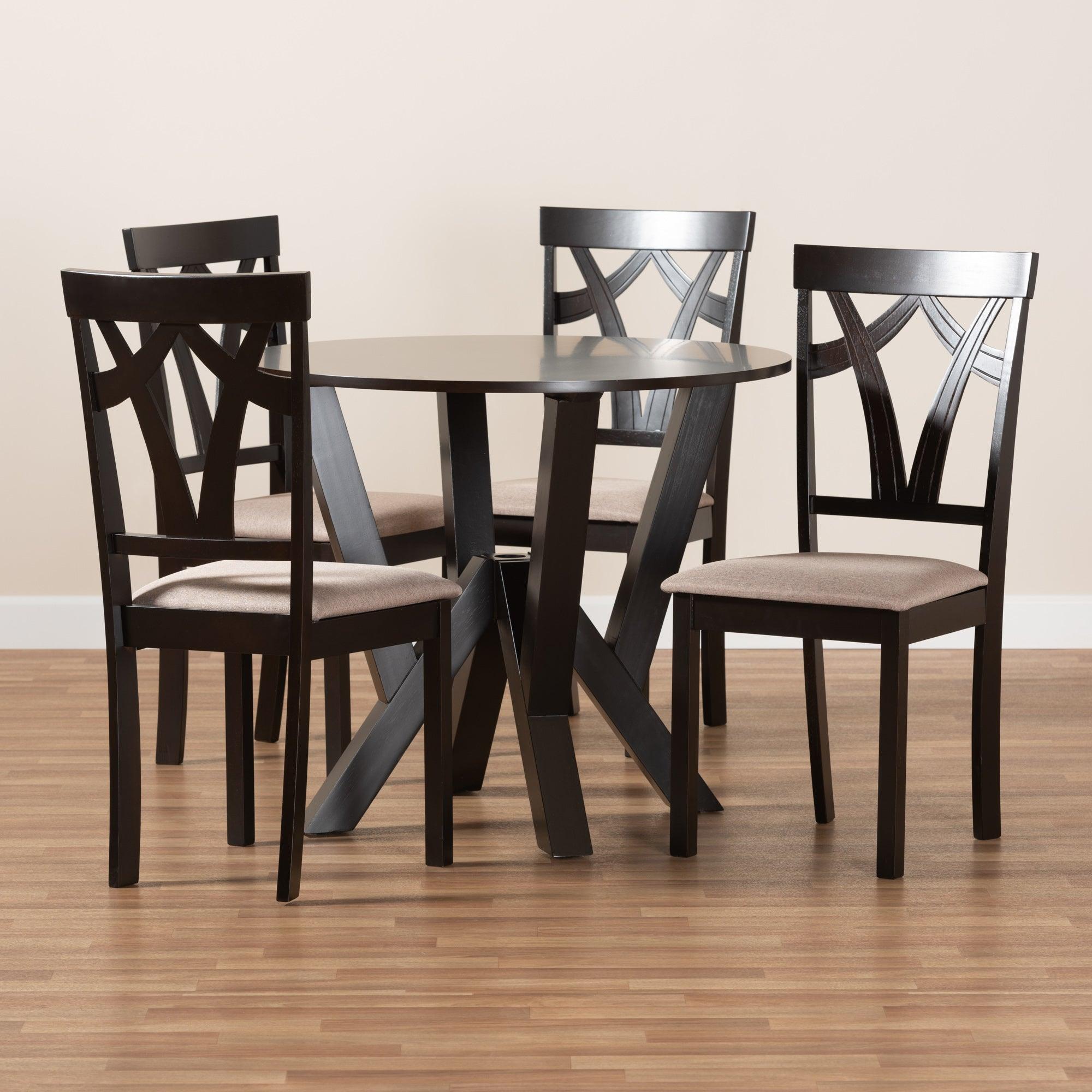 Reagan Modern and Contemporary Sand Fabric Upholstered and Finished Wood 5-Piece Dining Set