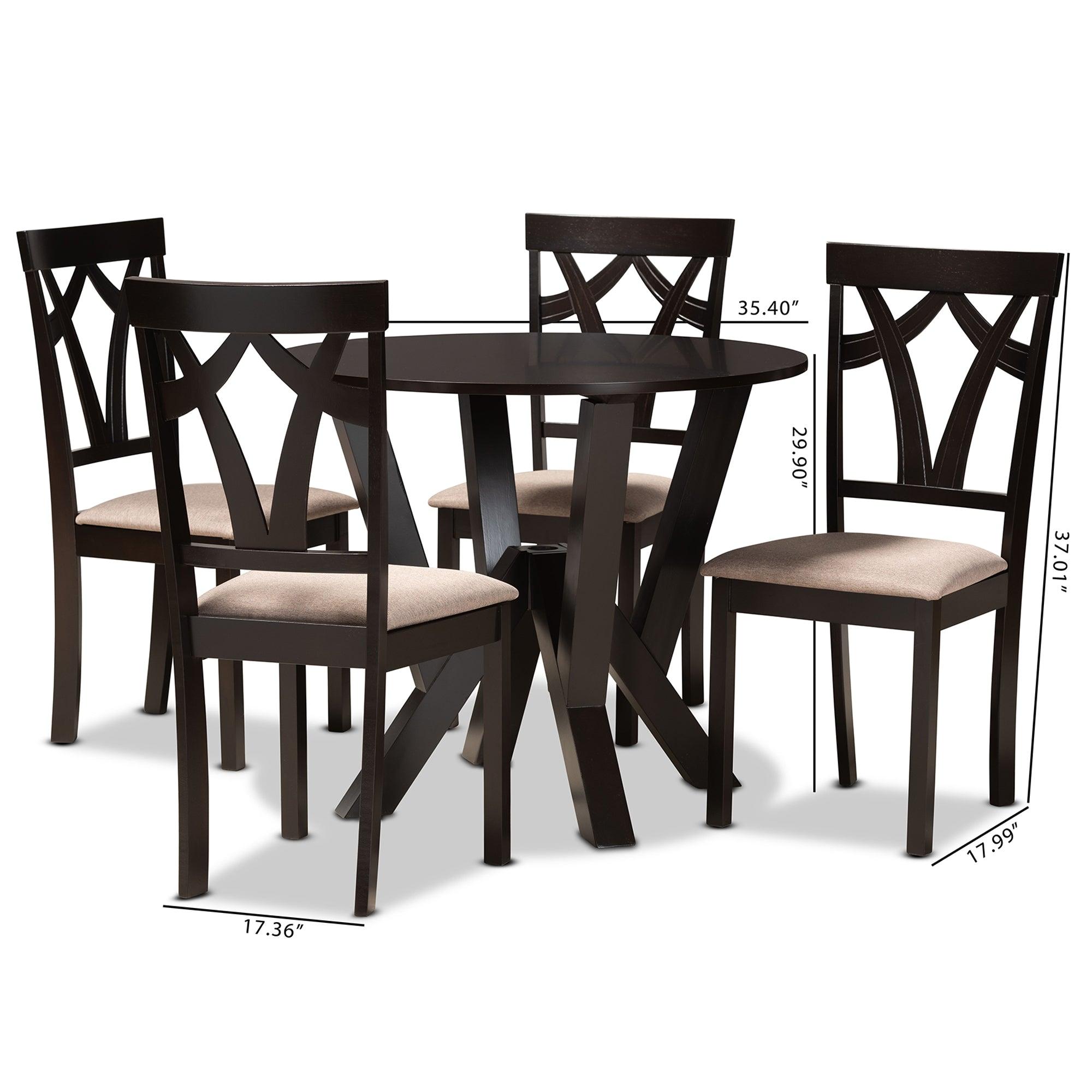 Reagan Modern and Contemporary Sand Fabric Upholstered and Finished Wood 5-Piece Dining Set