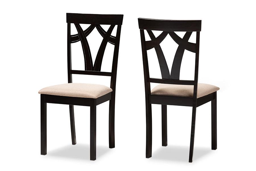 Sylvia Modern and Contemporary Sand Fabric Upholstered and Espresso Finished Dining Chair Set of 2