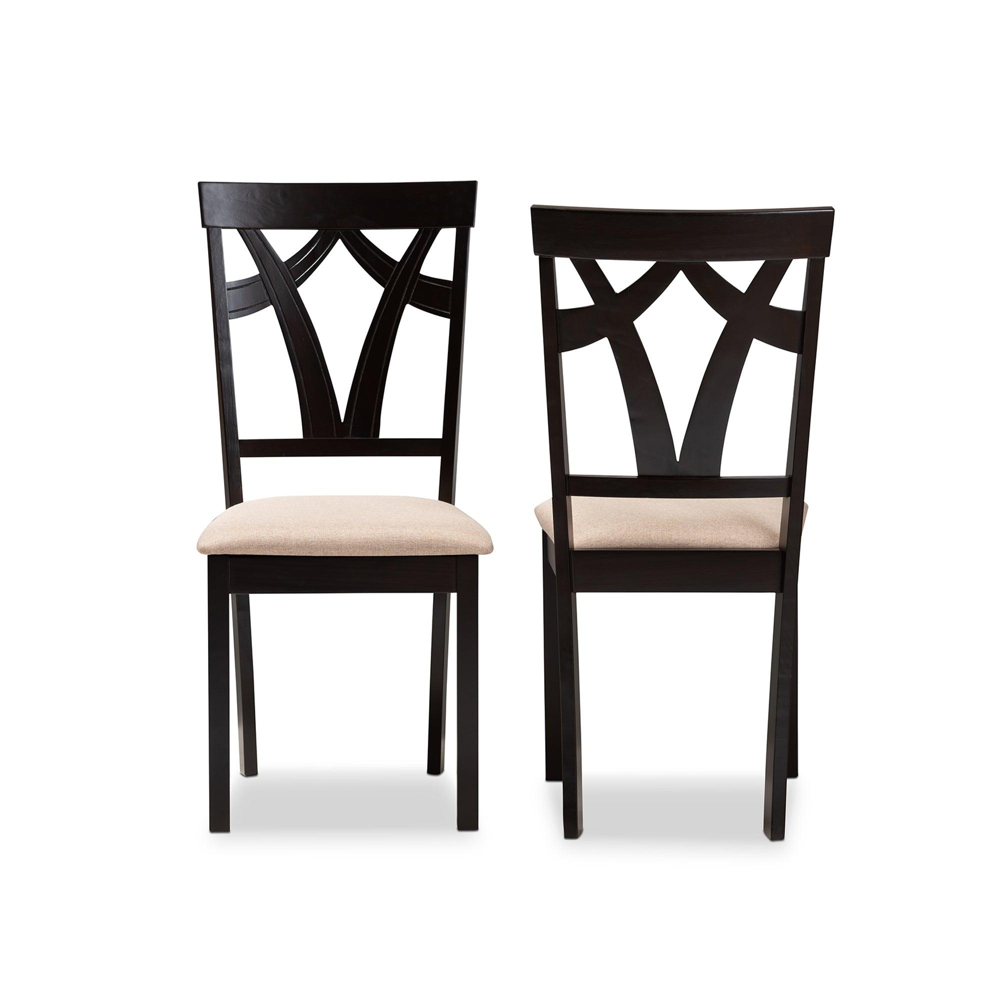 Sylvia Modern and Contemporary Sand Fabric Upholstered and Espresso Finished Dining Chair Set of 2