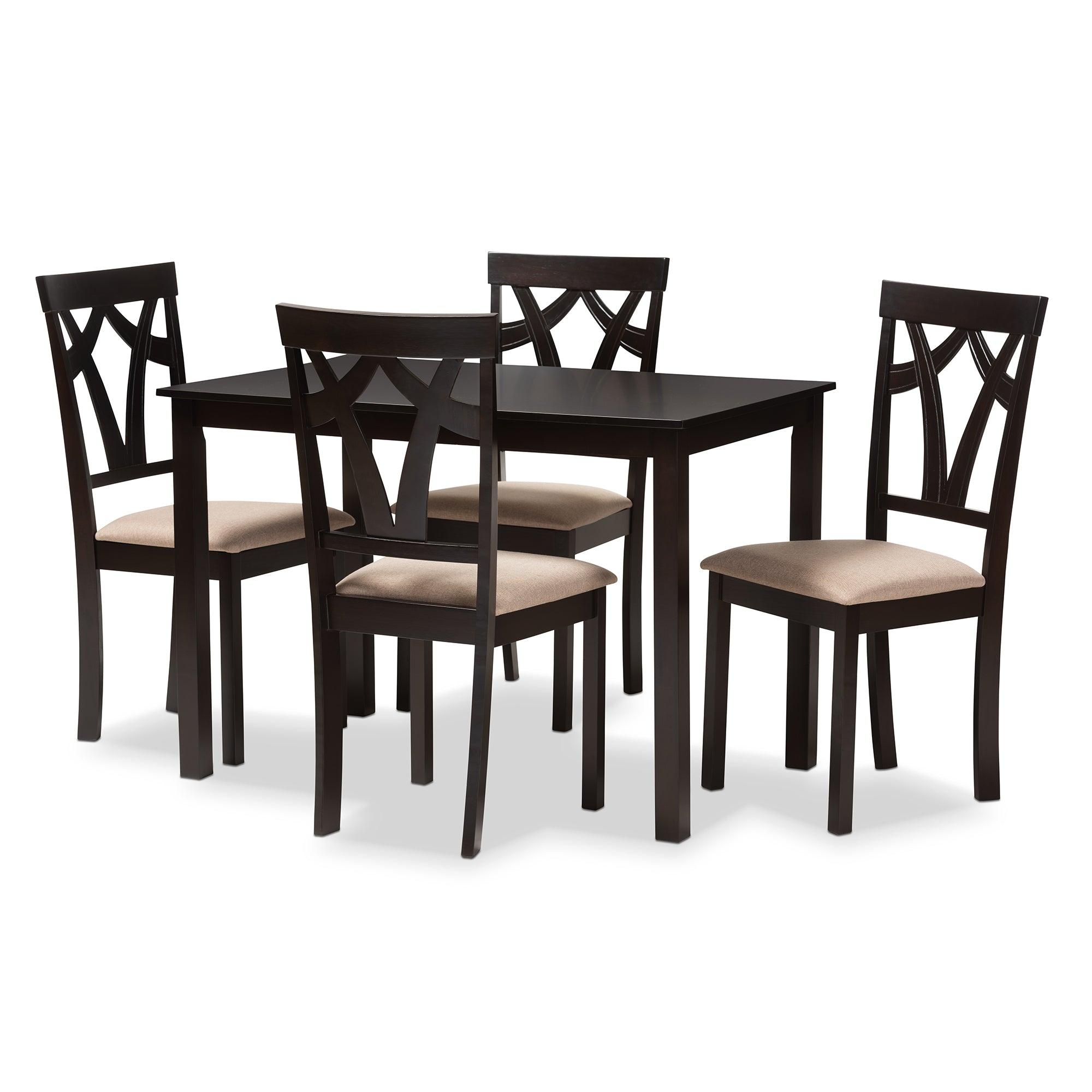 Sylvia Modern and Contemporary Espresso Finished and Sand Fabric Upholstered 5-Piece Dining Set