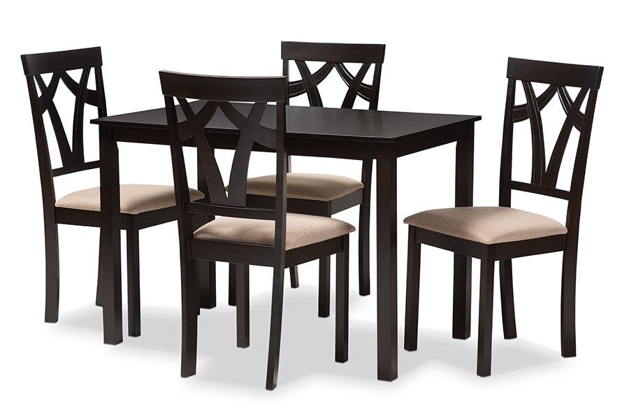 Sylvia Modern and Contemporary Espresso Finished and Sand Fabric Upholstered 5-Piece Dining Set