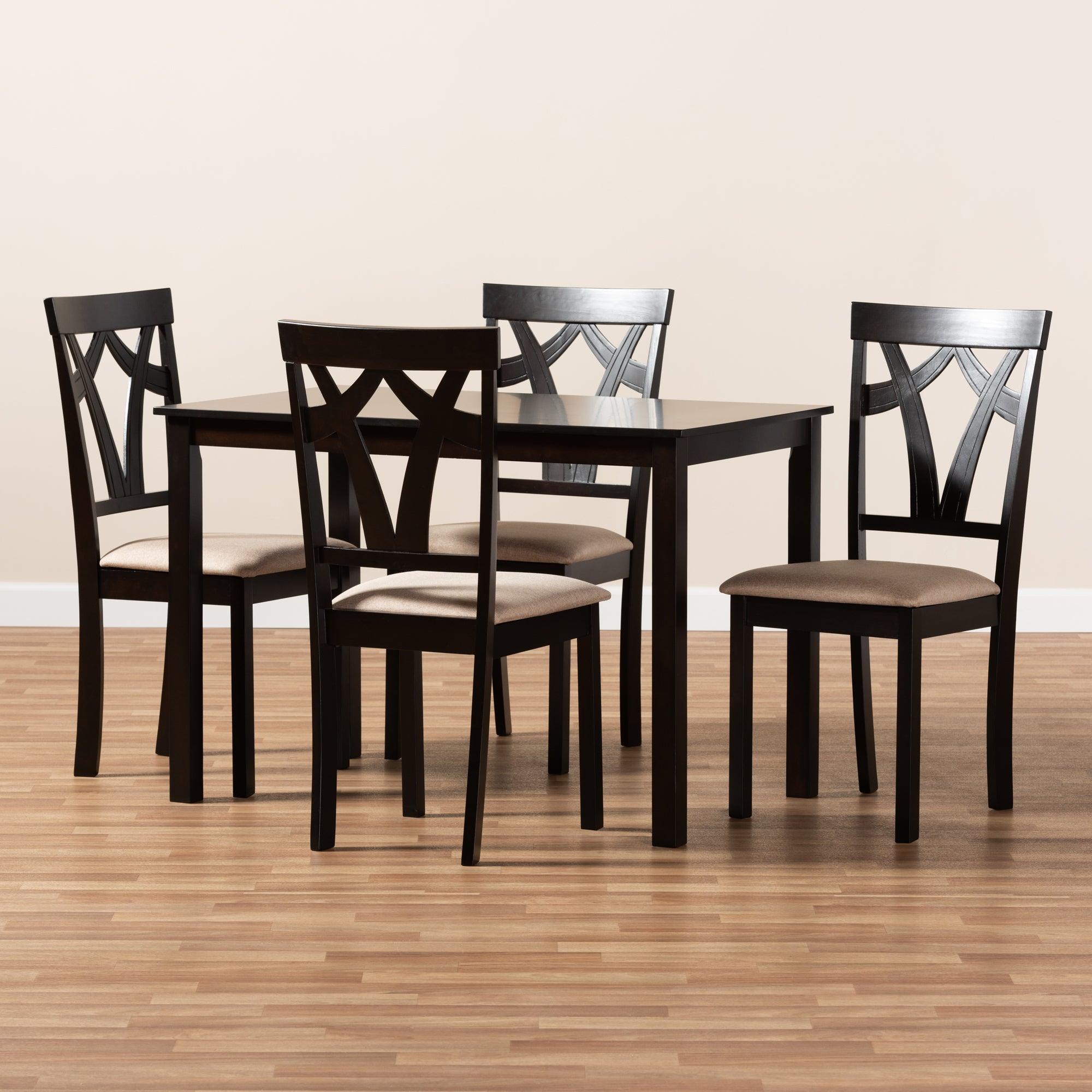 Sylvia Modern and Contemporary Espresso Finished and Sand Fabric Upholstered 5-Piece Dining Set