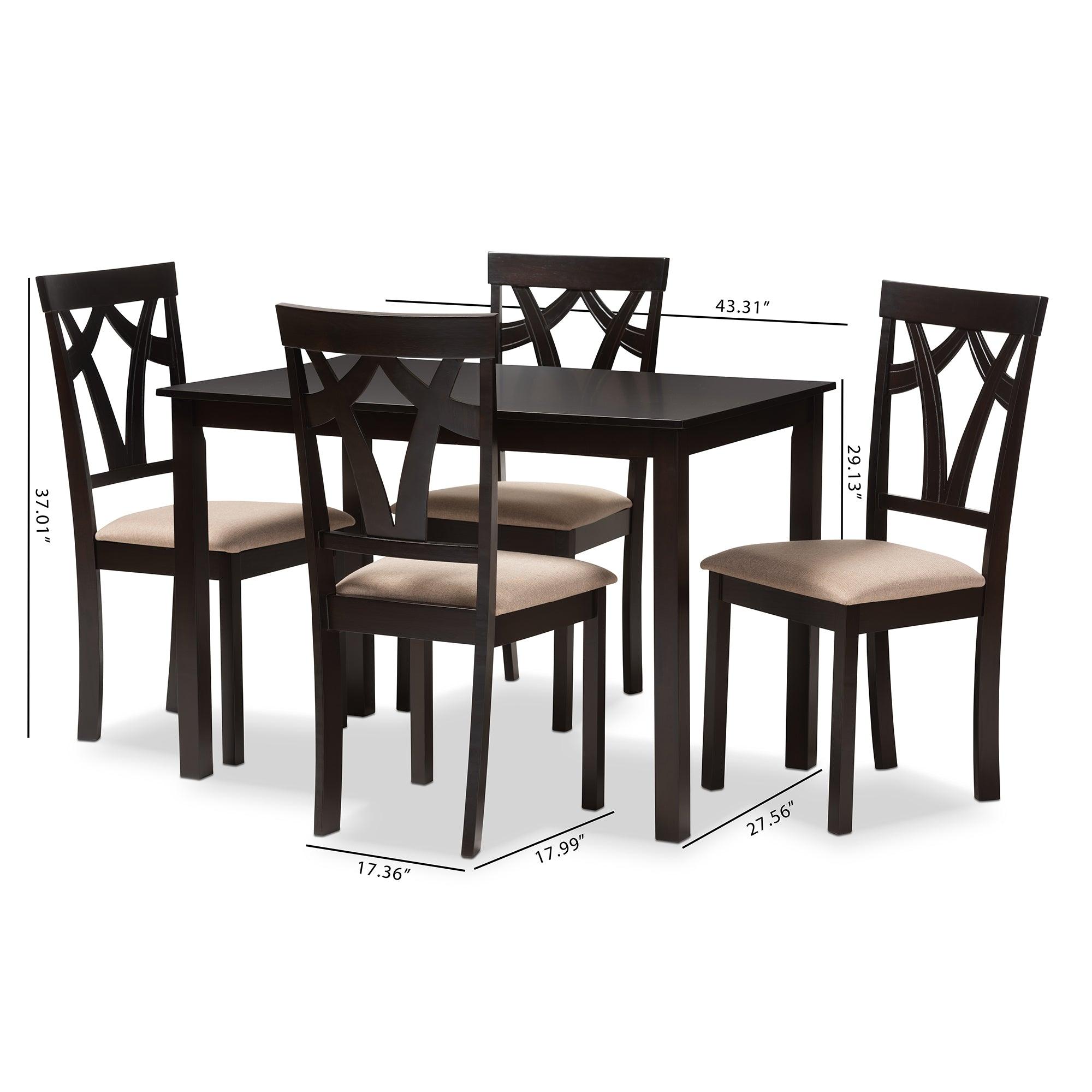 Sylvia Modern and Contemporary Espresso Finished and Sand Fabric Upholstered 5-Piece Dining Set