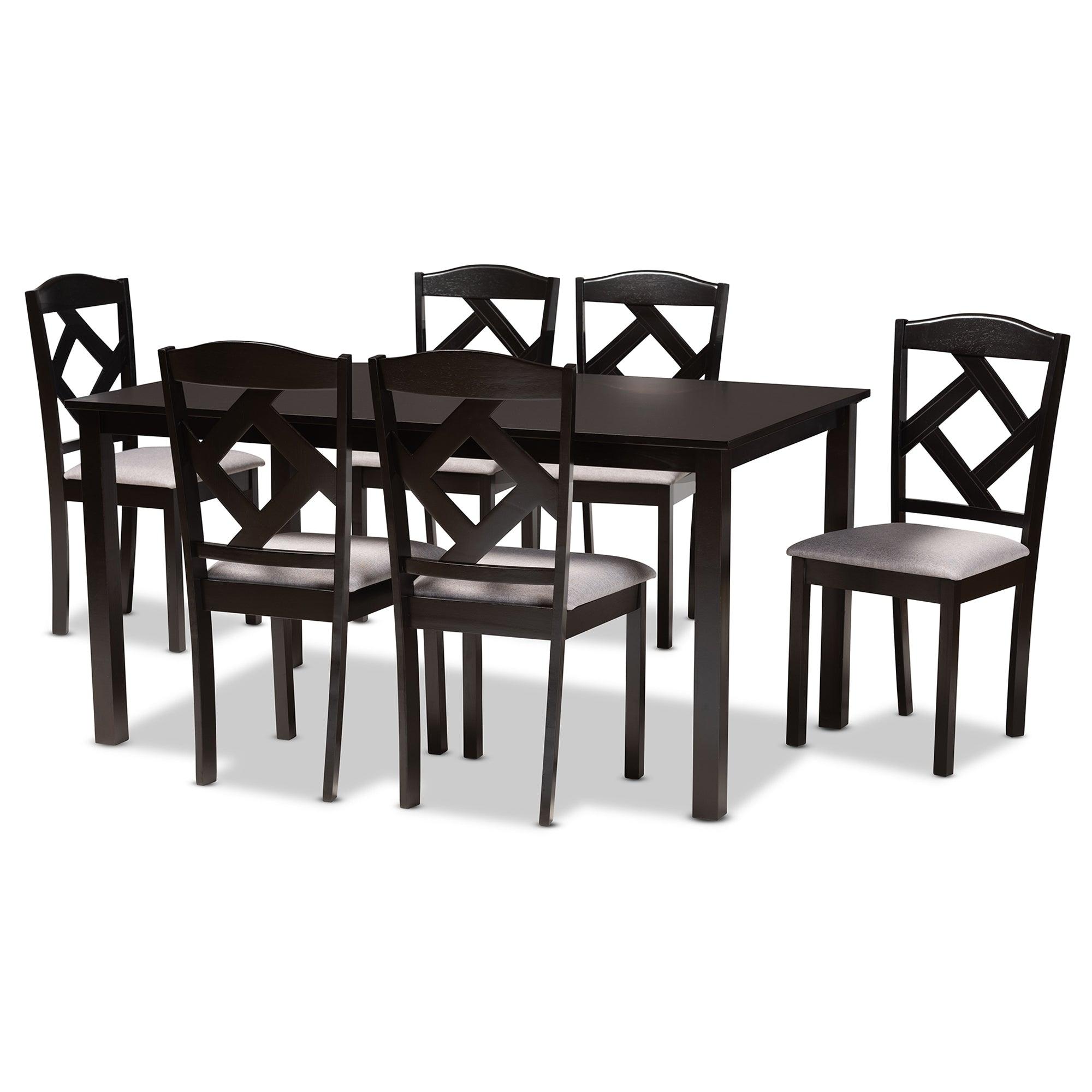 Ruth Modern Transitional Fabric Upholstered and Finished Wood 7-Piece Dining Set