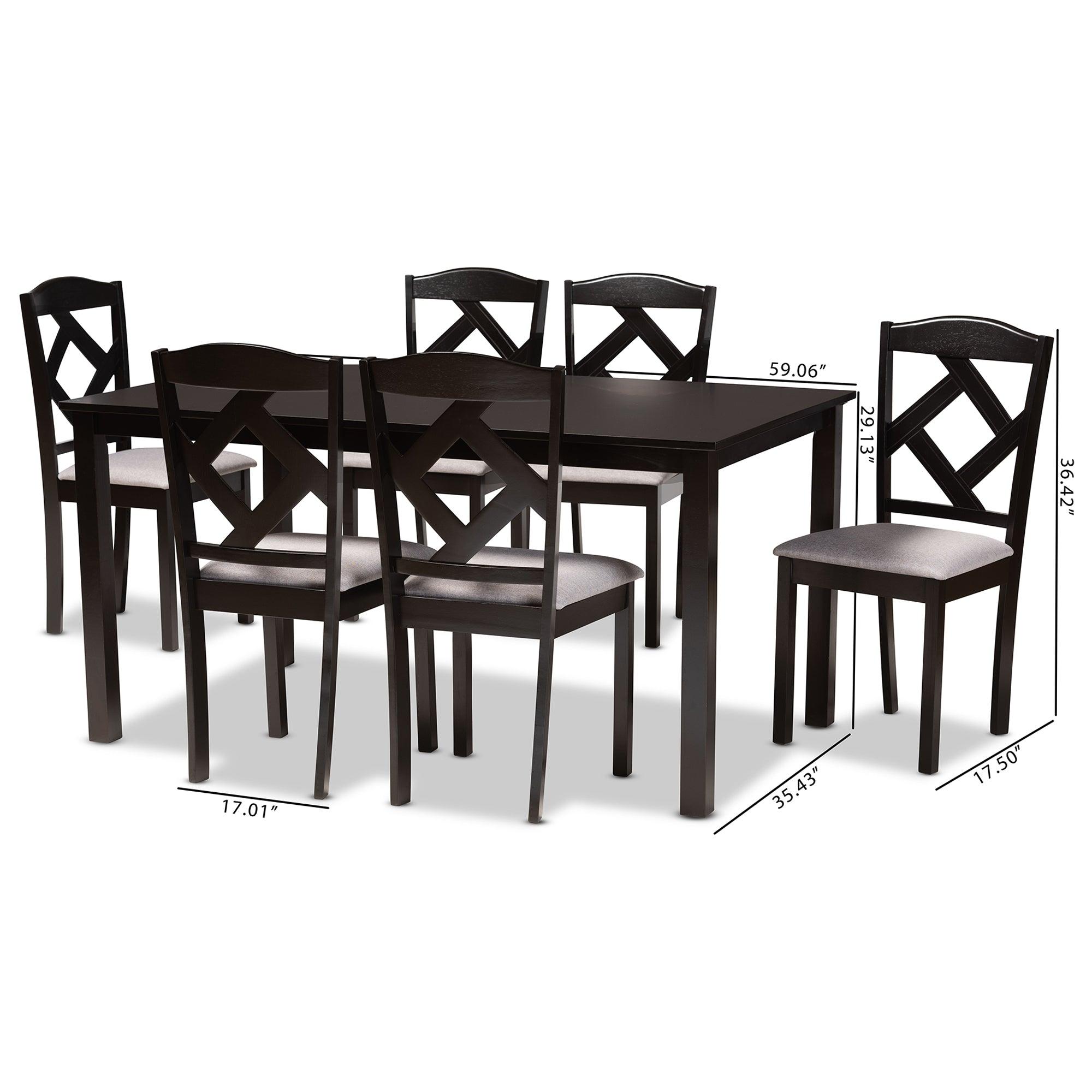 Ruth Modern Transitional Fabric Upholstered and Finished Wood 7-Piece Dining Set