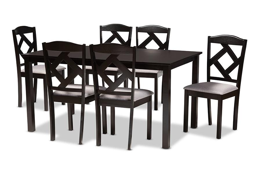 Ruth Modern Transitional Fabric Upholstered and Finished Wood 7-Piece Dining Set