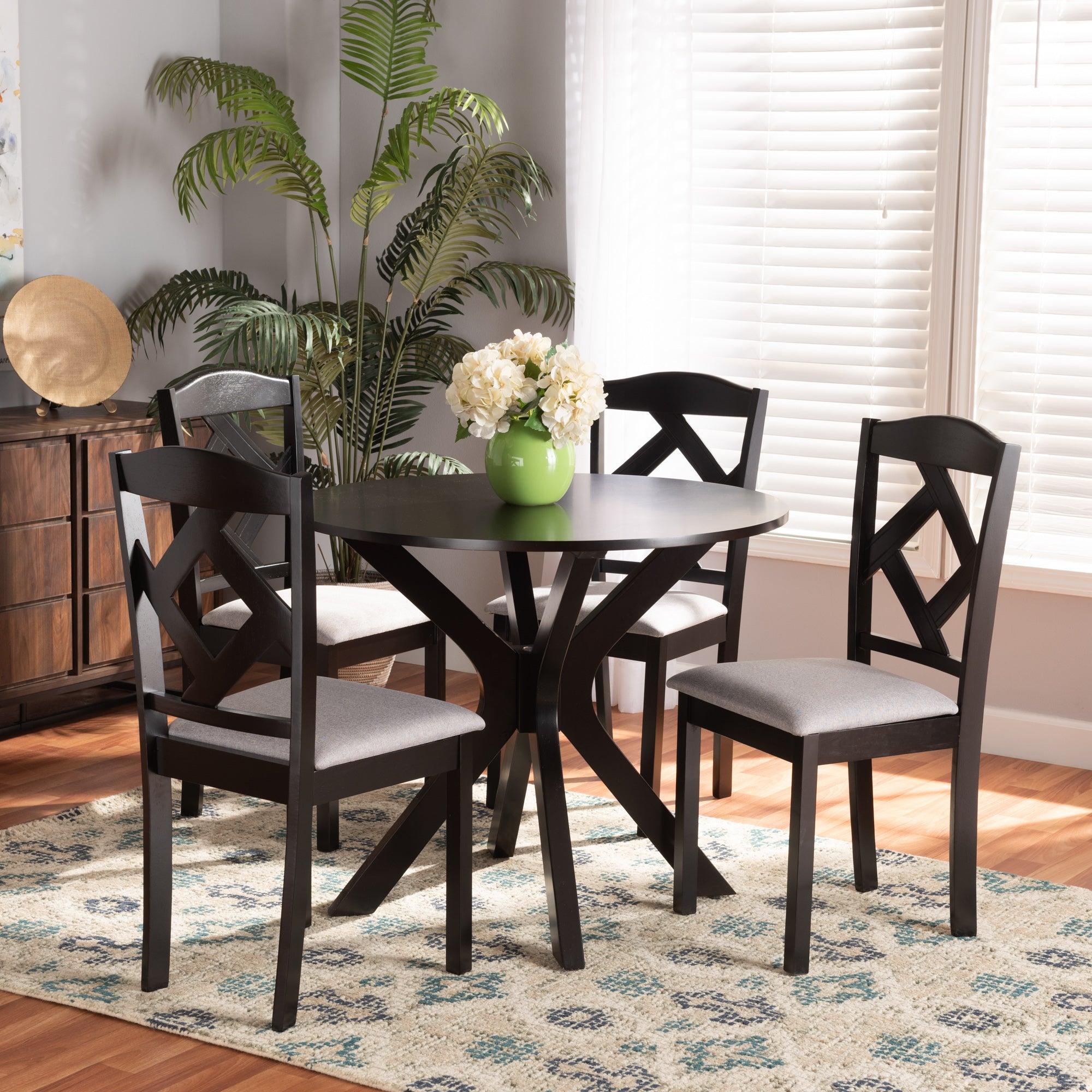 Carlin Modern Transitional Fabric Upholstered and Finished Wood 5-Piece Dining Set